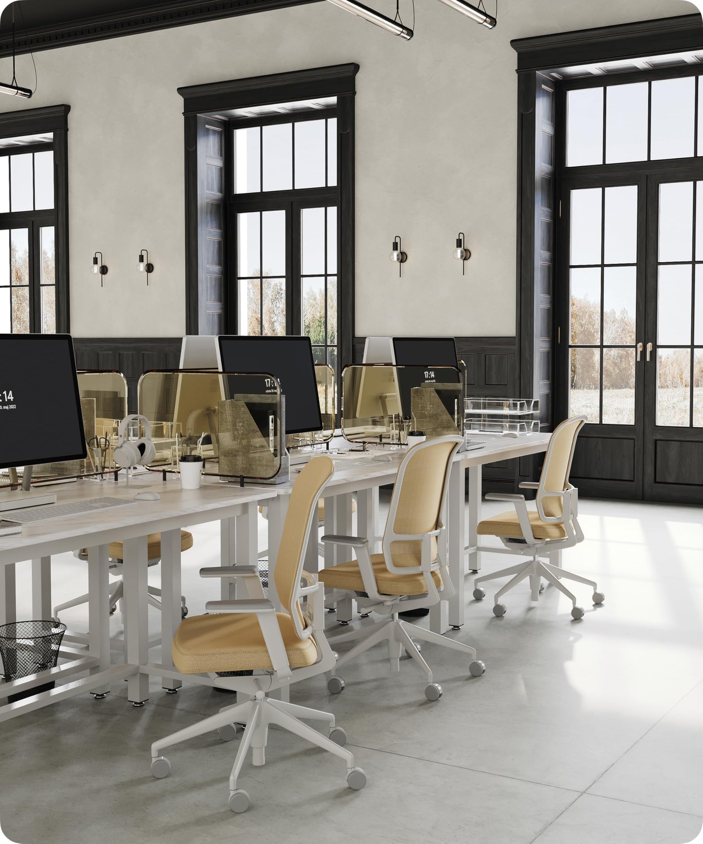 Fday 43" Home Office Desk Modern Computer Desk 43.3x23.6x29.5 inches PC Table with Thicken Frame Industrial Style Sturdy Metal Frame Furniture for Writing Gaming Marble White+White