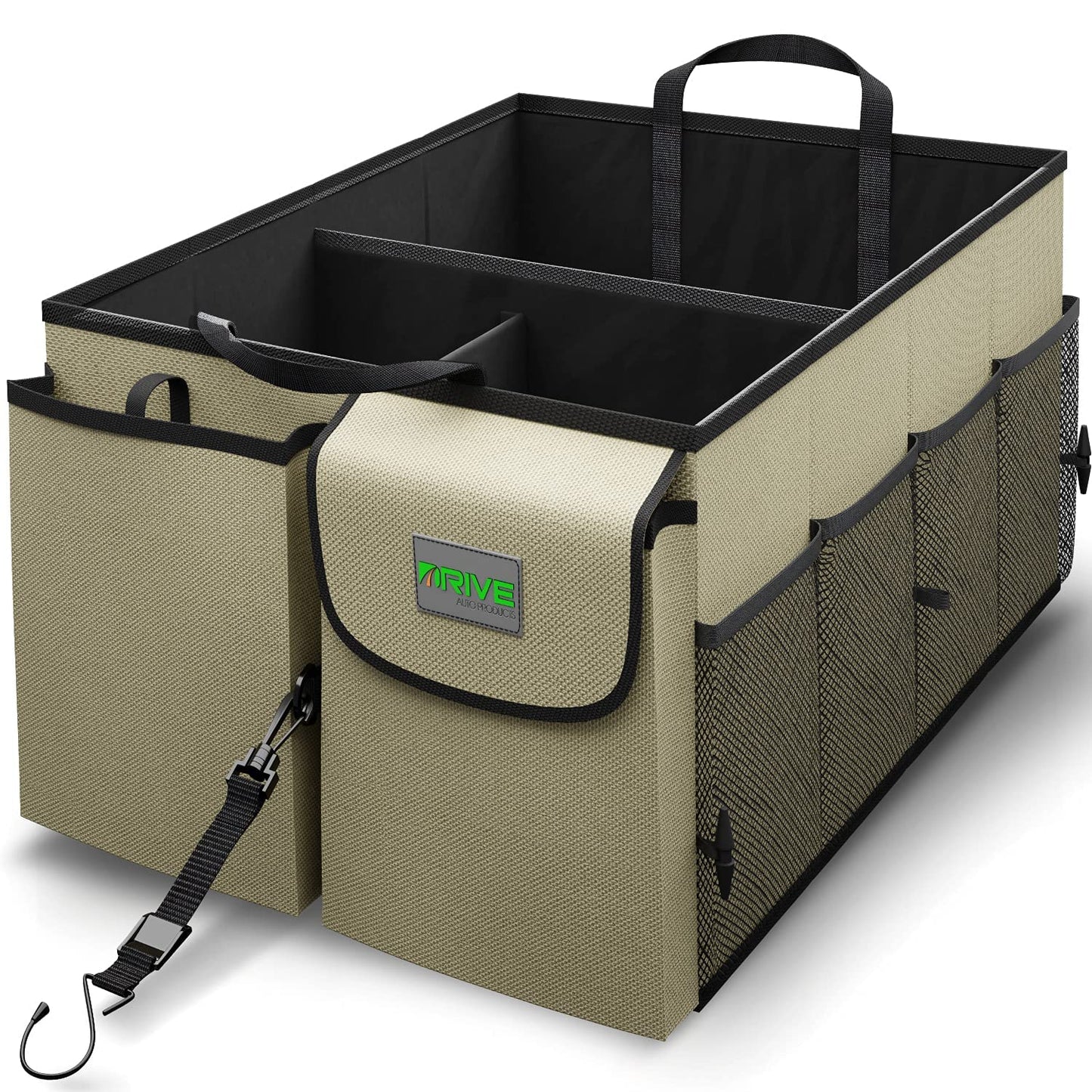 DRIVE - Car Trunk Organizer - Collapsible, Multi-Compartment Automotive SUV Car Organizer for Storage w/Adjustable Straps - Truck & Car Accessories for Women and Men - Black