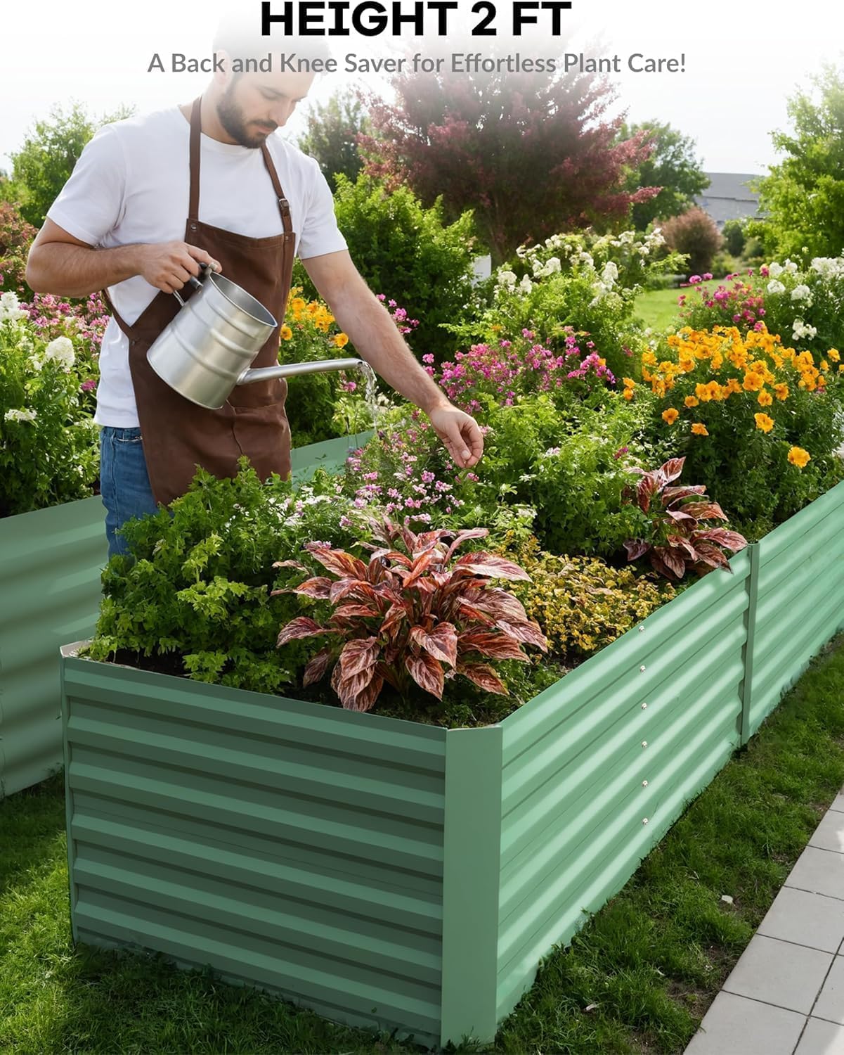 PeacefulHues 2 Pack Galvanized Metal Raised Garden Beds 8x4x2 Ft, 24" Tall Outdoor Large Planter Boxes for Vegetables, Flowers, Herbs & Succulents, Rust-Resistant Steel, Easy Assembly