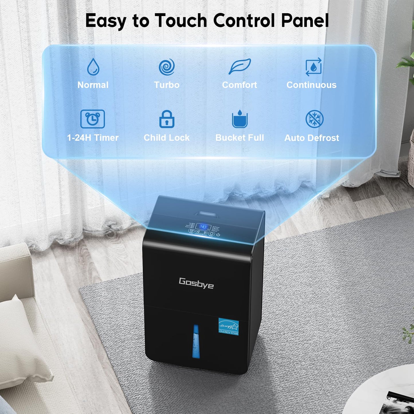 Gasbye 4500 Sq.Ft. 2025 Energy Star Dehumidifier for Basement & Large Rooms with Drain Hose, Max 115 Pints/Day | 45dB Quiet Compressor | 1.7 Gal Water Tank | Auto Shut-Off & Restart, Black