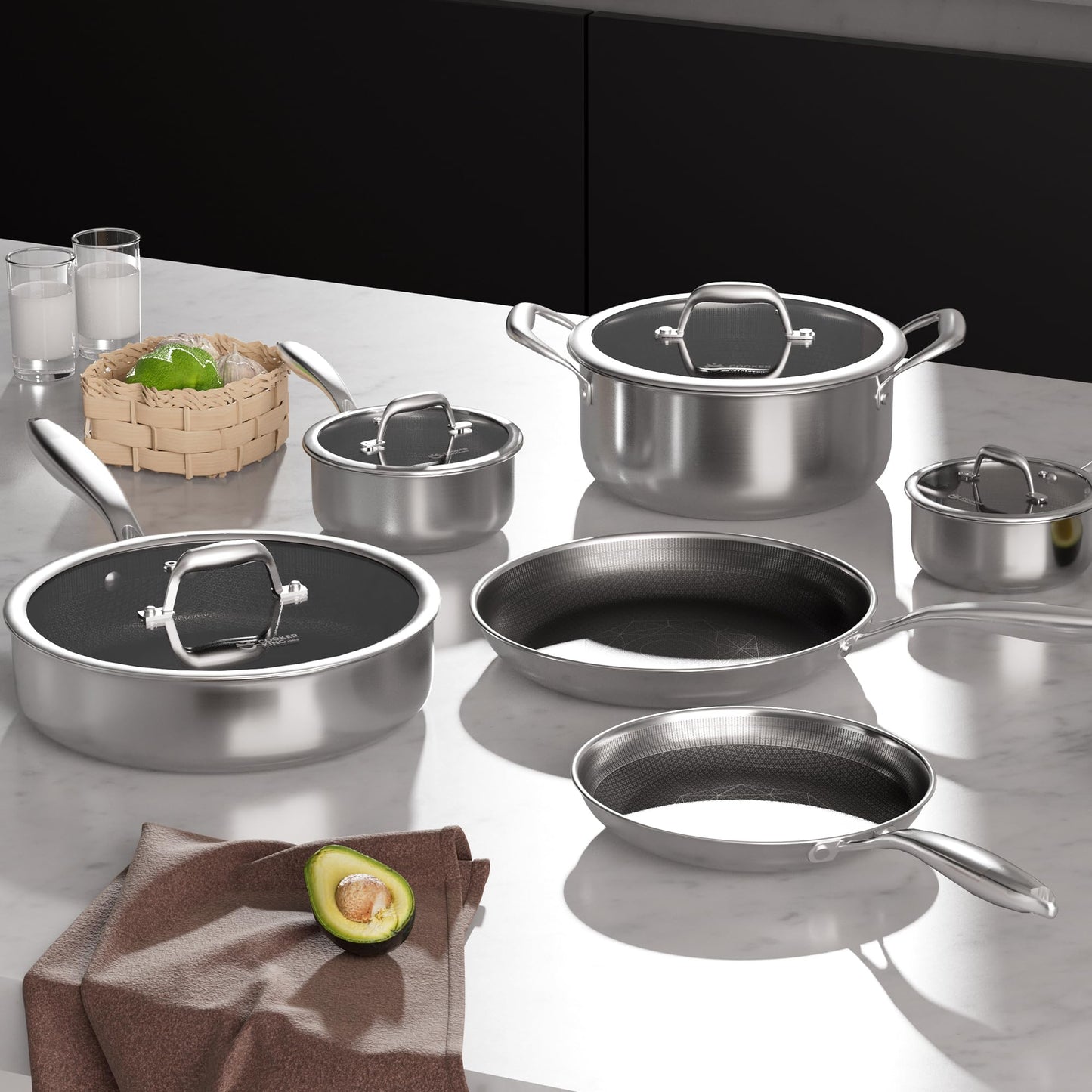 COOKER KING Stainless Steel 10pcs Cookware Set, Pots and Pans Set with Lids, Frying Pans, Saucepans, Saute Pan & Stock Pot, Non Stick, Non Toxic, Induction, Oven, Dishwasher Safe, Stay-Cool Handles