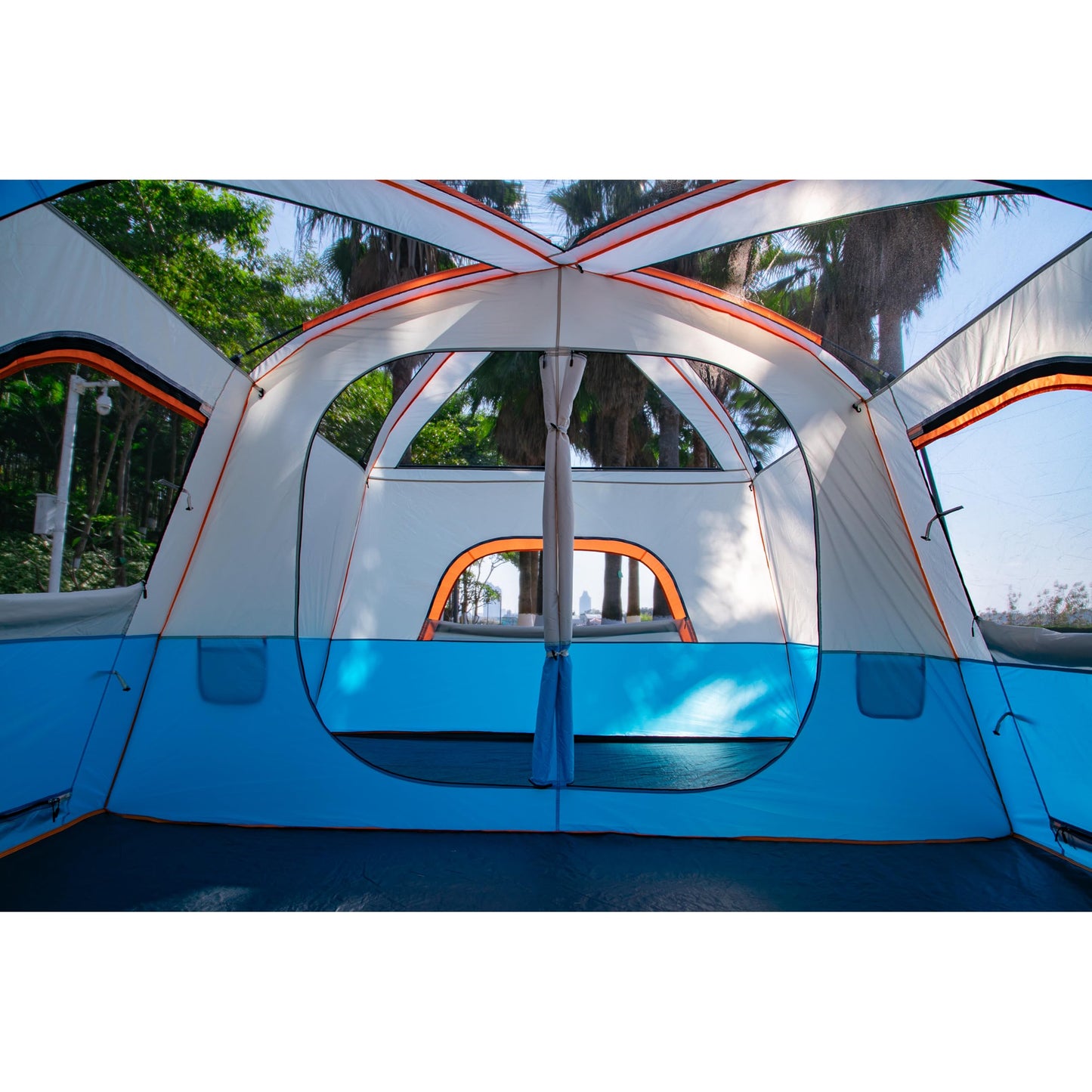KTT Extra Large Tent 12 Person,Family Cabin Tents,2 Rooms,3 Doors and 3 Windows with Mesh,Straight Wall,Waterproof,Double Layer,Big Tent for Outdoor,Picnic,Camping,Family Gathering(Blue)