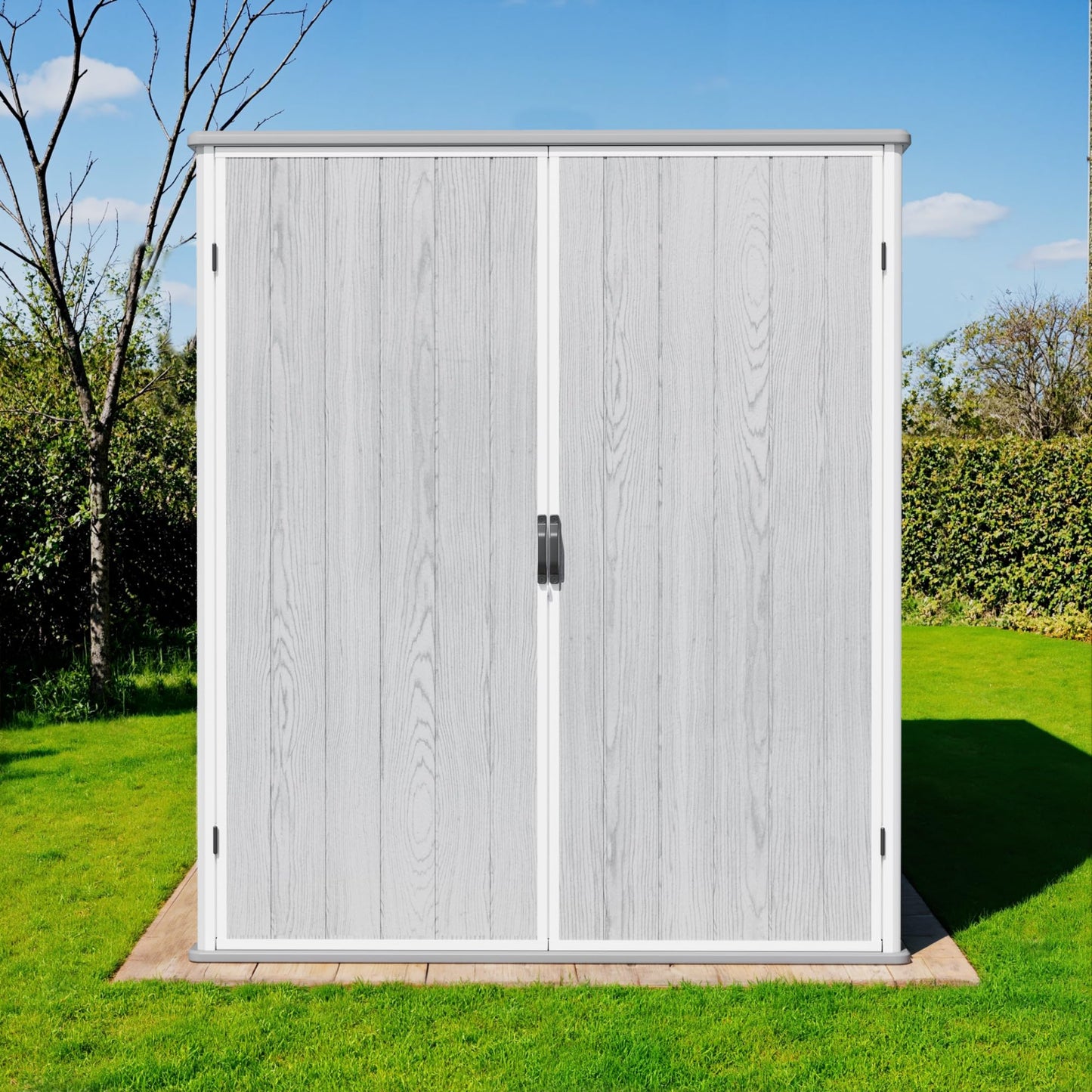 Greesum 5X3FT Plastic Storage Shed with Floor, Resin Outdoor Storaged Shed with Lockable Door, Easy Assembly All-Weather Tool Sheds for Garden, Backyard, Patio, Light Gray (4.7×2.5FT)