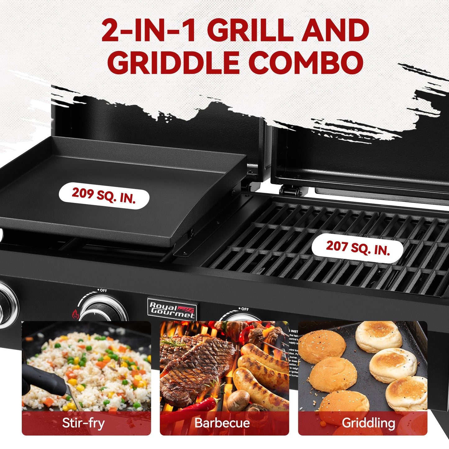 Royal Gourmet GD4002TP 4 Burner Propane Gas Grill and Griddle Combo with Hood, 2-in-1 Portable Grill Griddle Combo with 40,000 BTUs Output for Camping, Tailgating, Backyard, Black