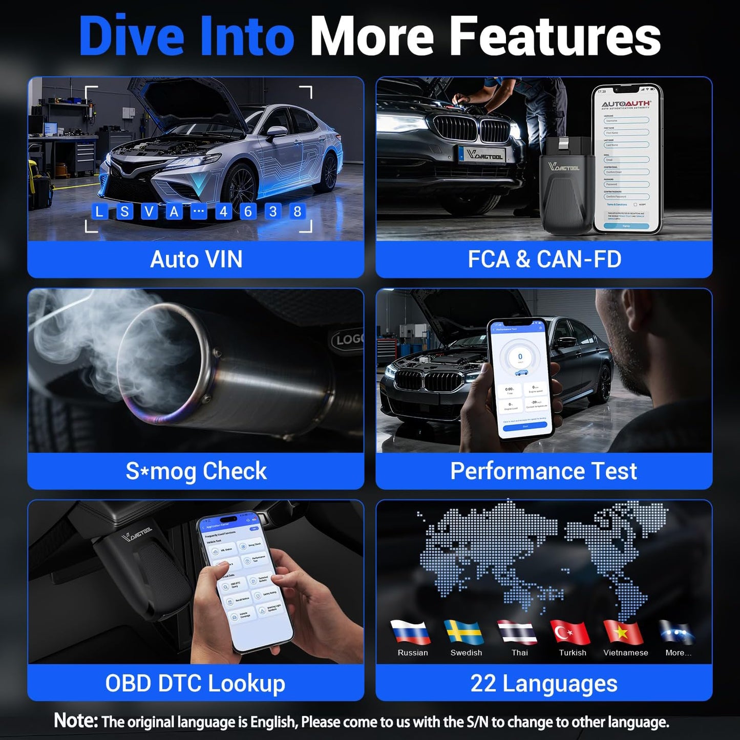 OBD2 Scanner Bluetooth Vdiagtool D100, Bidirectional Scan Tool Wireless - Full System Diagnostic With 17 Resets, Lifetime Updates Crank Sensor Throttle EPB Relearn Car Code Reader for iPhone & Android