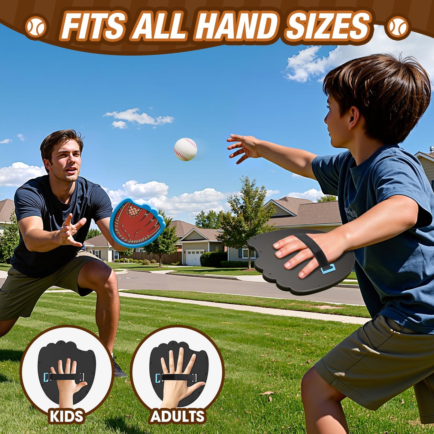 HYES Toss and Catch Ball Game, Outdoor Toys for Kids, Beach Pool Yard Games for Teens & Family, Toddler Baseball Glove Birthday Gifts for 3 4 5 6 7 8+ Year Old Boys & Girls (4 Paddles & 6 Balls)