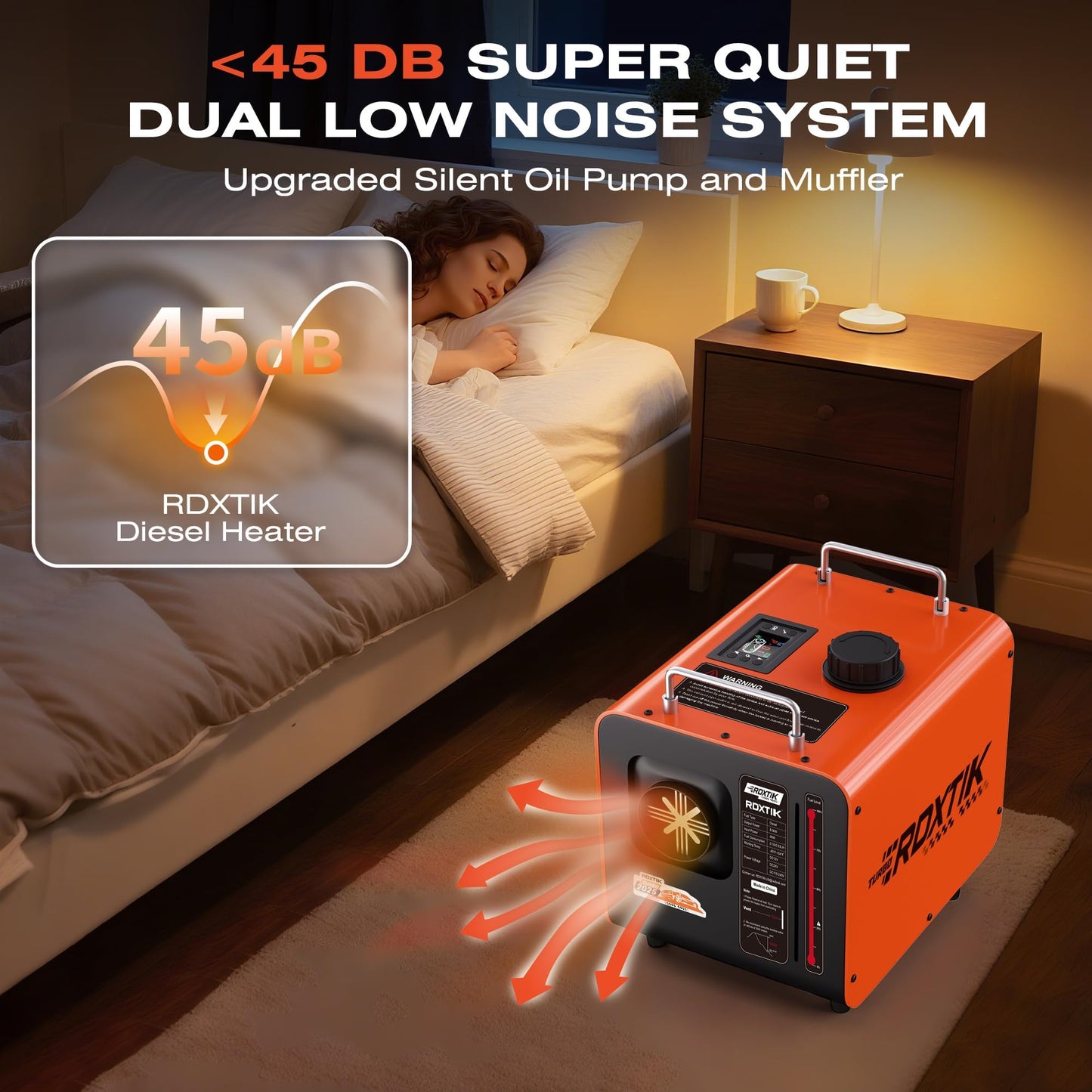 RDXTIK 9L Diesel Heater, 8KW 12V/24V/110V/240V All in One Diesel Heater with LCD Switch, Remote Control, Muffler for Truck, RV, Home, Car, Campers, Boat, Orange