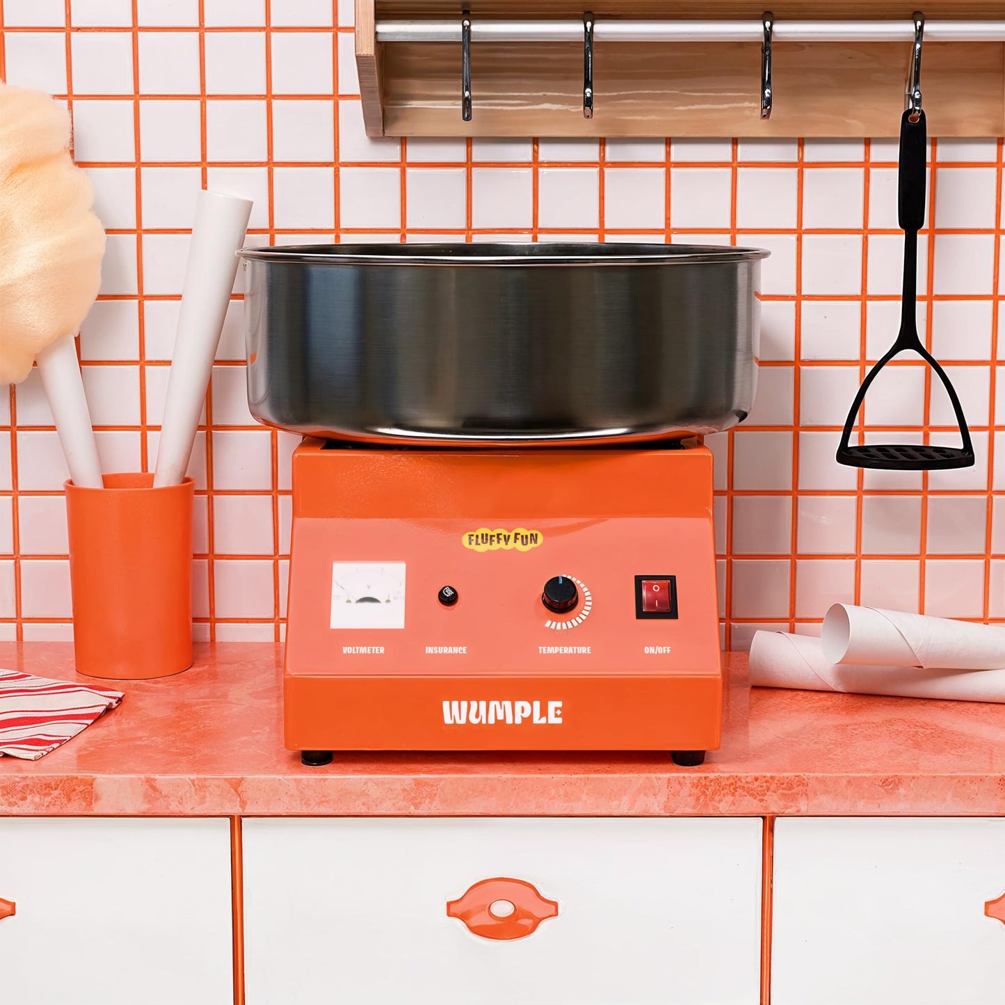 Wumple - Cotton Candy Machine Pro, Quick Heat-Up, Electric Machine with Large Stainless Steel Bowl for Parties & Business (Orange)