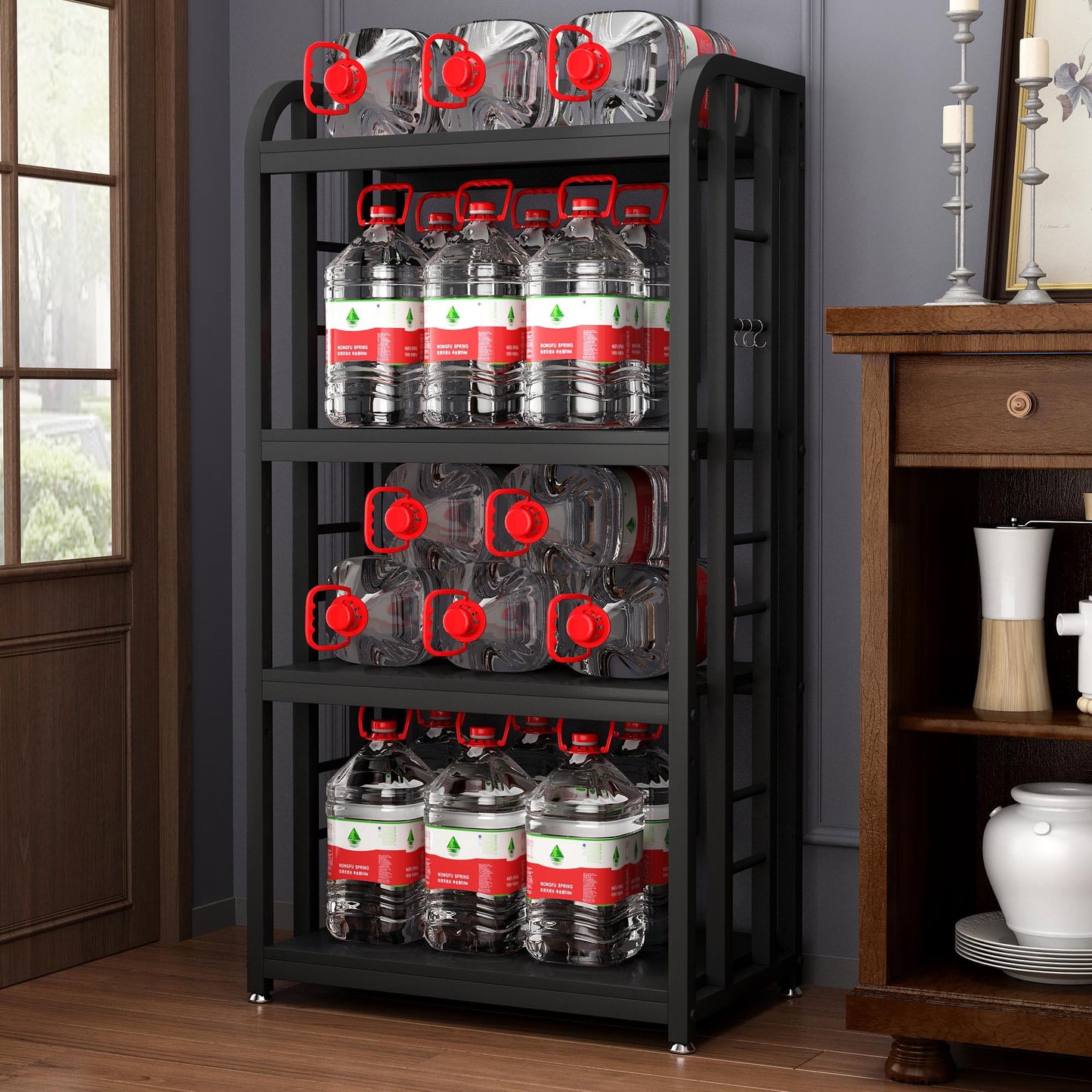 lovemanxi 4-Tier Kitchen Baker's Rack, Free Standing Microwave Oven Stand Utility Storage Shelf Island Coffee Bar for Living Room, Home Office (Black)