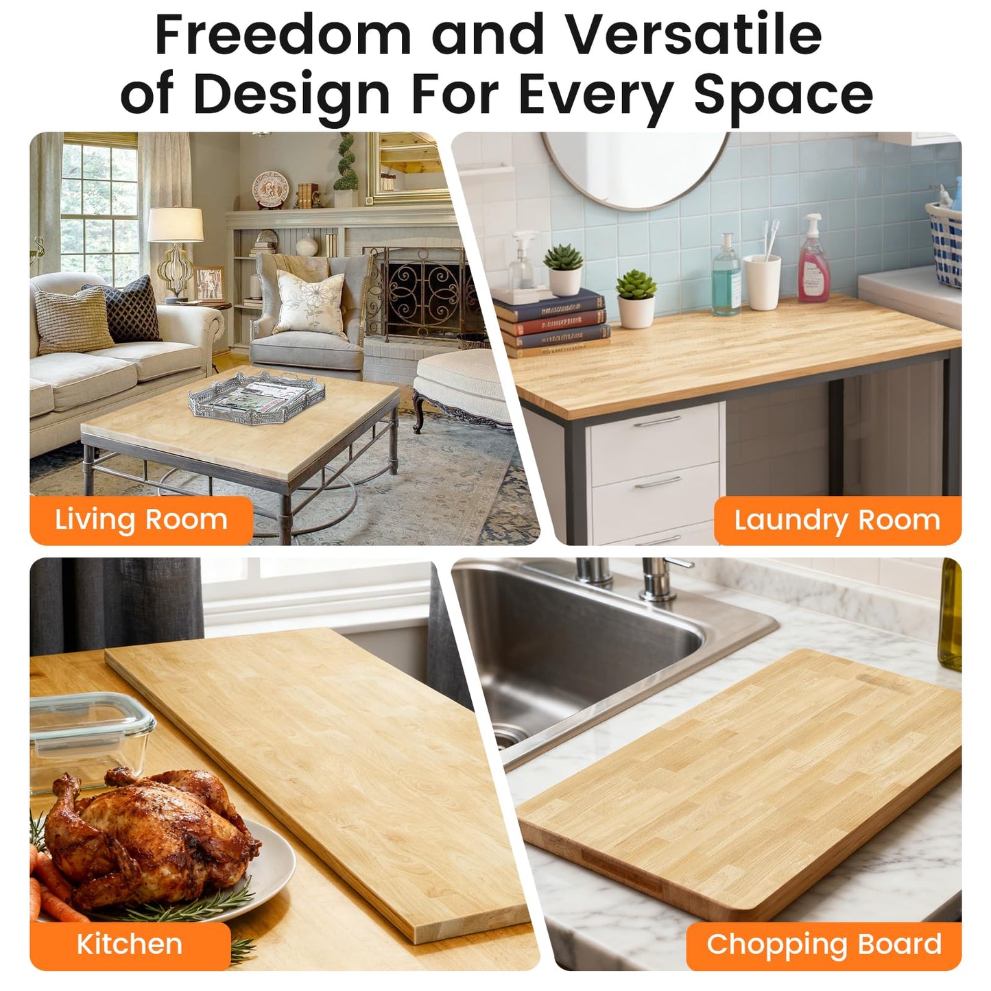 Butcher Block Countertop, Solid Wood Table Top - 3ft Unfinished Birch Work Bench Top Cut to Size for DIY Desktop/Washer Counter/Office Desk/Kitchen Island/Living and Dining Room Tables 36x25x1.5 in