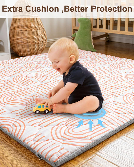 Beavtaens Foam Baby Play Mat 50x50, Removable and Machine Washable Cover, Thicken Cushioning Playmat and Perfect for Playpen, Non-Slip Bottom, Easy to Clean for Infants, Toddlers & Babies(Rainbow)