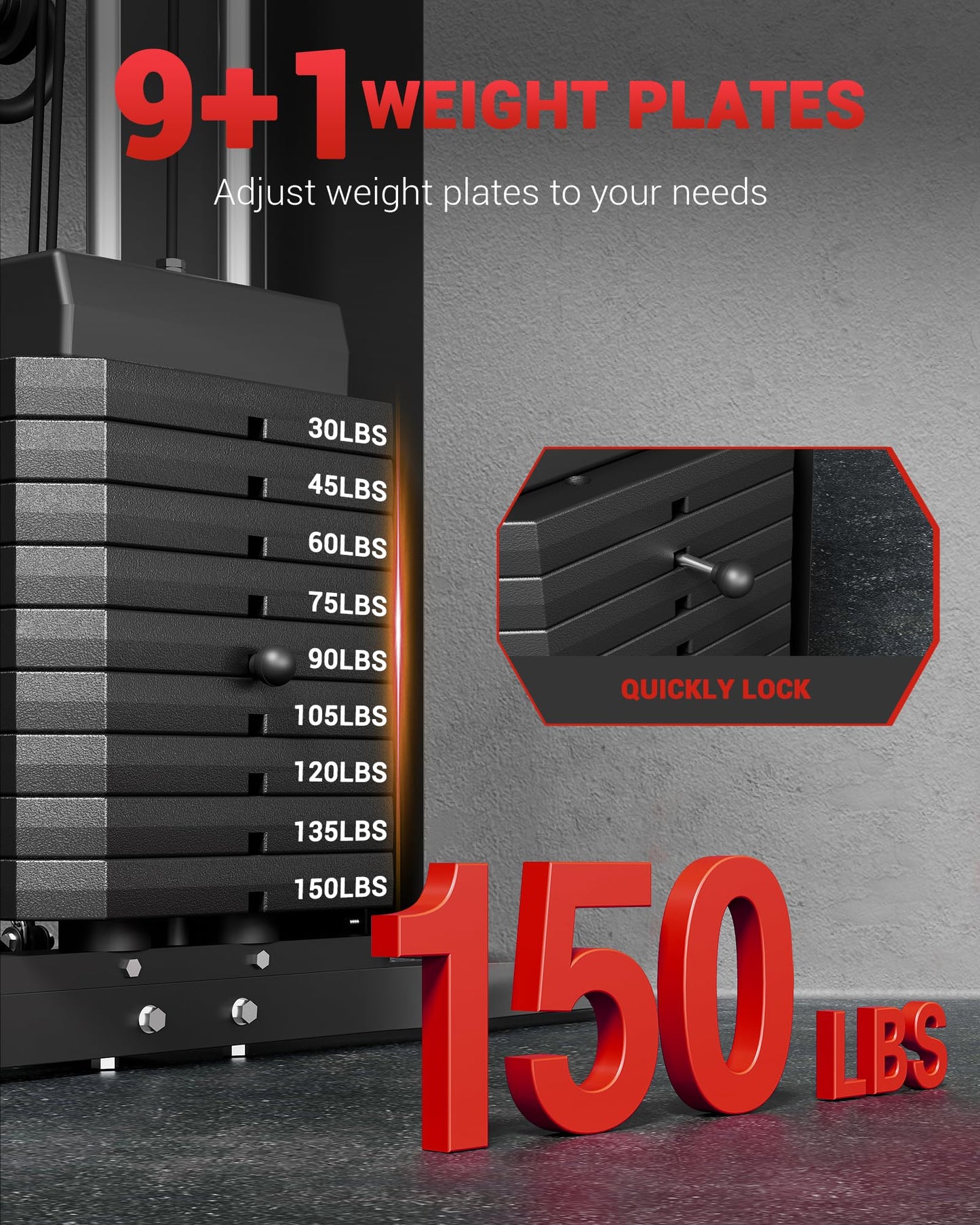 GarveeLife Home Gym Equipment Machine, Full Body Workout Machine with 150 LBS Weight Stack, Multifunctional All in One Exercise Station with Preacher Curl Pad, Leg Developer for Strength Training