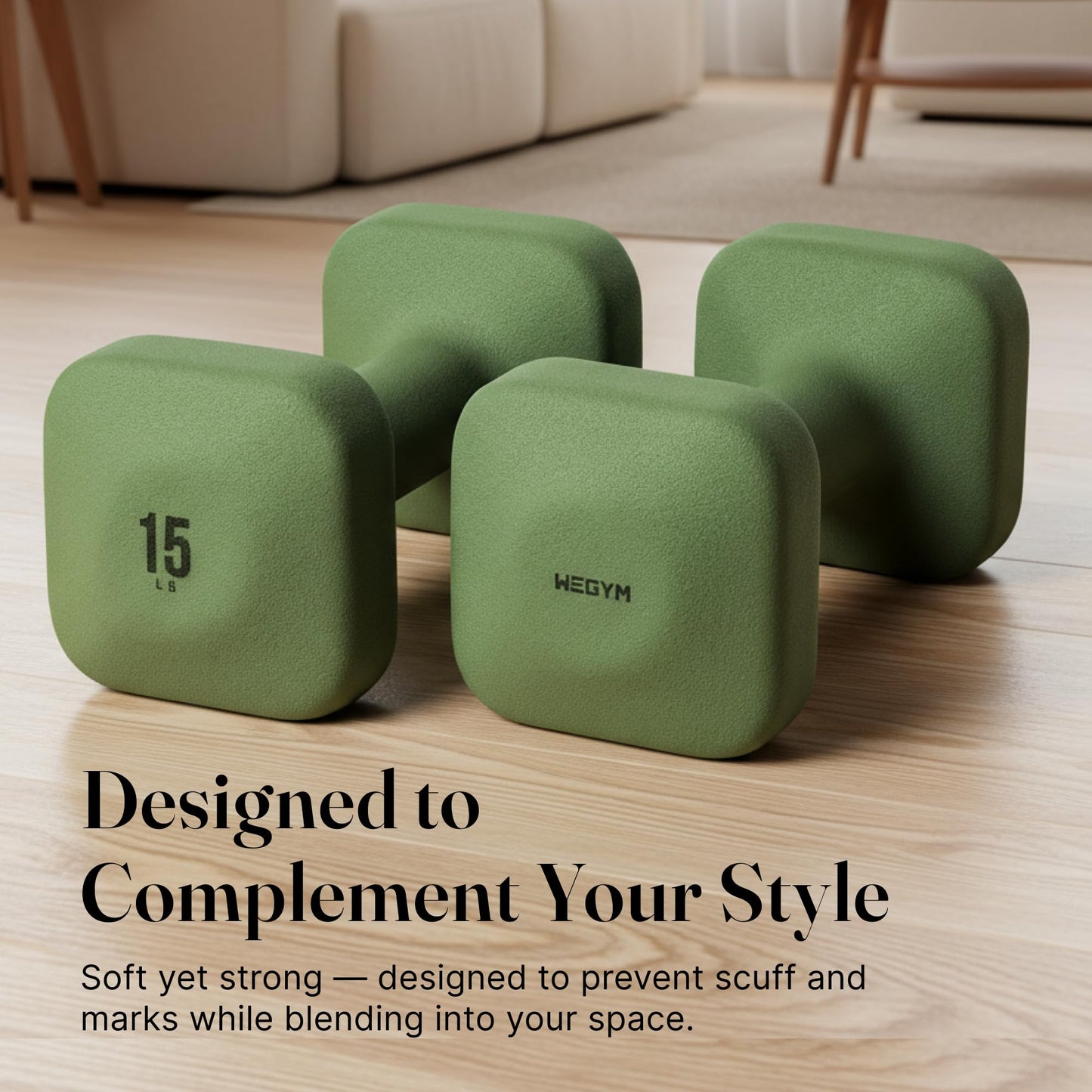WeGym SafeGrip Square Dumbbells with Anti Slip Handles, Aesthetic Free Weights for Home Workouts, Stable Design Prevents Rolling during Floor Exercises (15LB, Pair Forest)