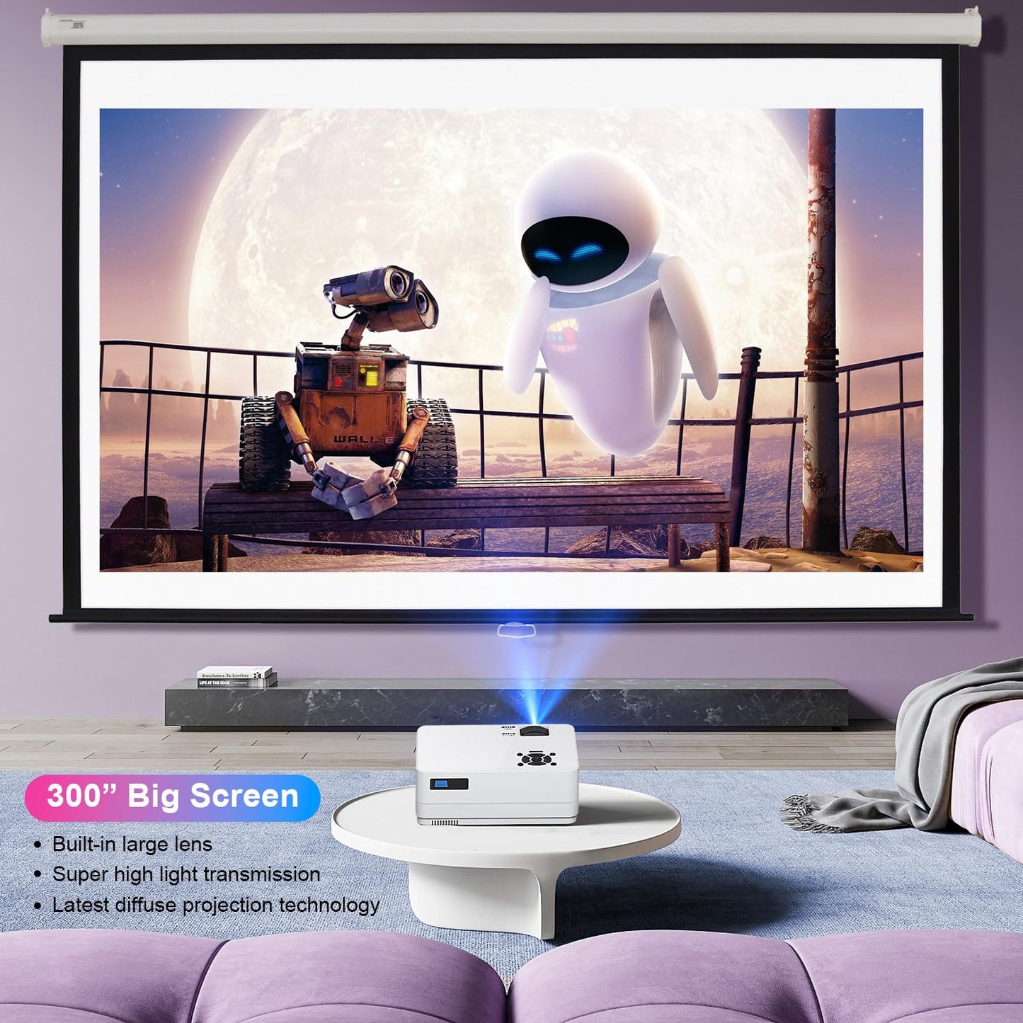 Native 1080P 5G WiFi Bluetooth Projector, CEBORY 15000LM Full HD Movie Projector (Carrying Bag Included), 300" Display 4k Portable Outdoor projector, Home Theater for Phone/Laptop/TV Stick/Game, White