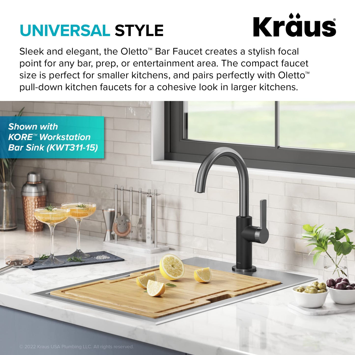 Kraus Oletto Single Handle Kitchen Bar Faucet in Matte Black/Spot Free Black Stainless Steel, Kitchen Sink Faucets, KPF-2822MBSFSB