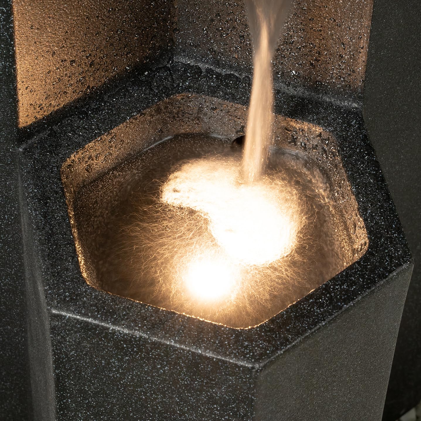 Puulye 27.95" H Outdoor Water Fountain Made with Eco-Friendly Recyclable Materials, Polyethylene Cascading Waterfall Fountain, Garden Waterfall Decor with LED Light & Pump for Patio, Backyard