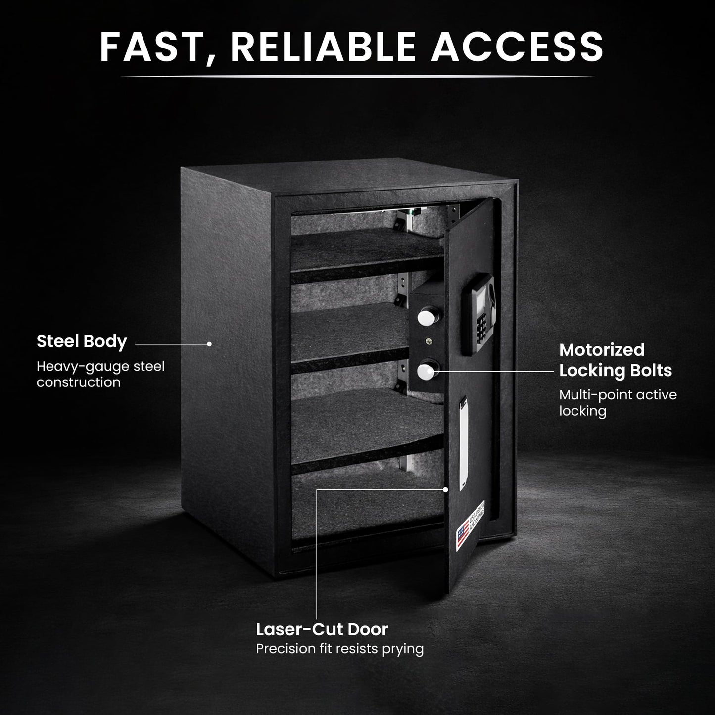 Viking Security Safe Large Biometric Safe – Quick-Access Fingerprint, PIN & Key Entry, Heavy-Duty Steel with Anti-Pry Door, Adjustable Shelves, Interior LED Light VS-50BLX