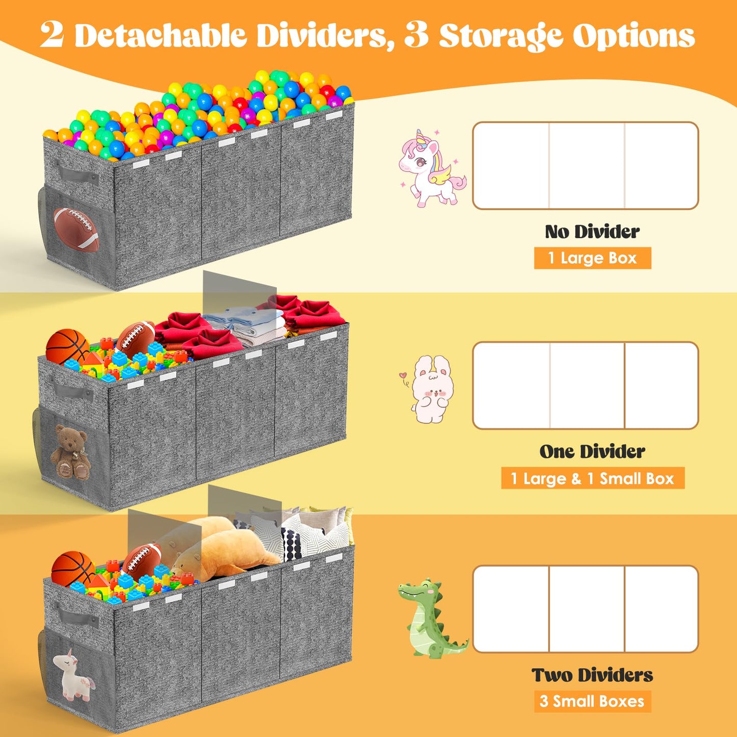 Beadsky Extra Large Toy Box, Toy Chest for Toddlers with Lids, Collapsible Toy Storage Organizer, Kids Bin Boxes Storage Basket for Boys, Girls, Nursery, Living Room, Playroom, 40"x14"x16", Gray