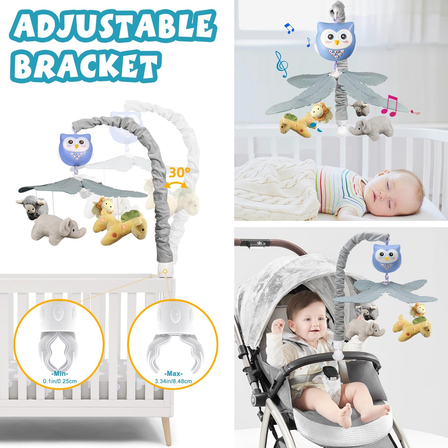 SUMWE Baby Crib Mobile with Music and Lights for Boys Musical Mobile Animals for Crib Bassinet Girls Toys Hanging Portable Safari Nursery Decor Blue