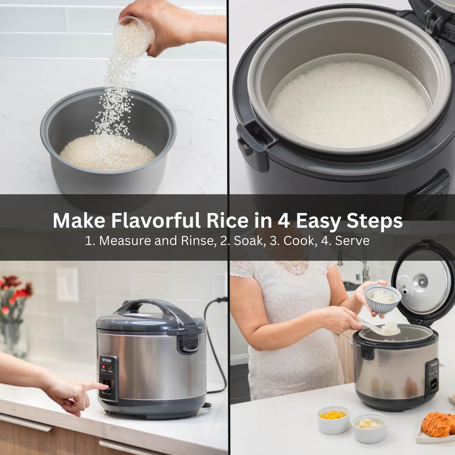 Tiger JNP-S55U-US 3 Cup Capacity White Rice Cooker with Non-Stick Inner Pot, Retractable Power Cord, and Keep Warm up to 12 hours (Urban Satin)
