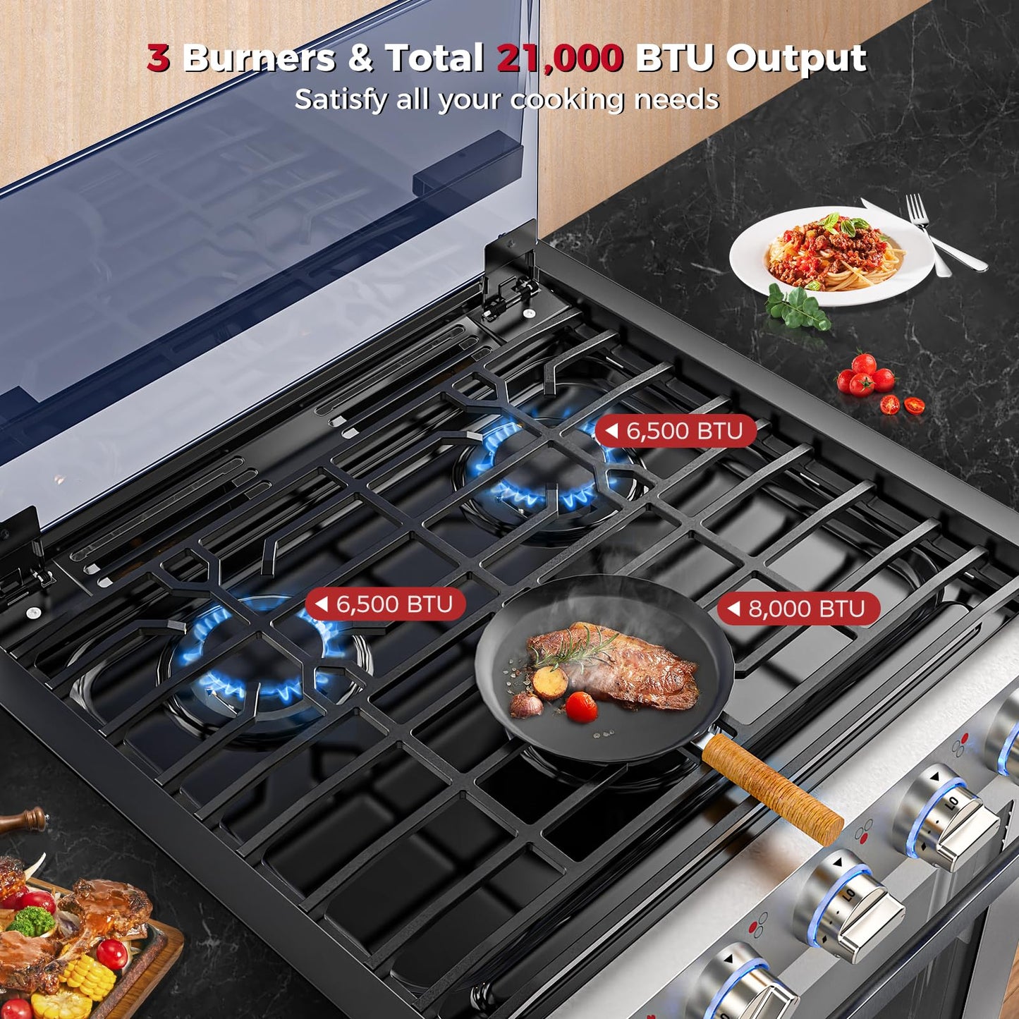 CAMPLUX Classic RV Stove Propane Range 21 Inches, Propane Oven with 3 Burners Cooktop for RV, RV Oven Stove Combo 28,100 BTU/Hr, Stainless Steel RGS21MSF