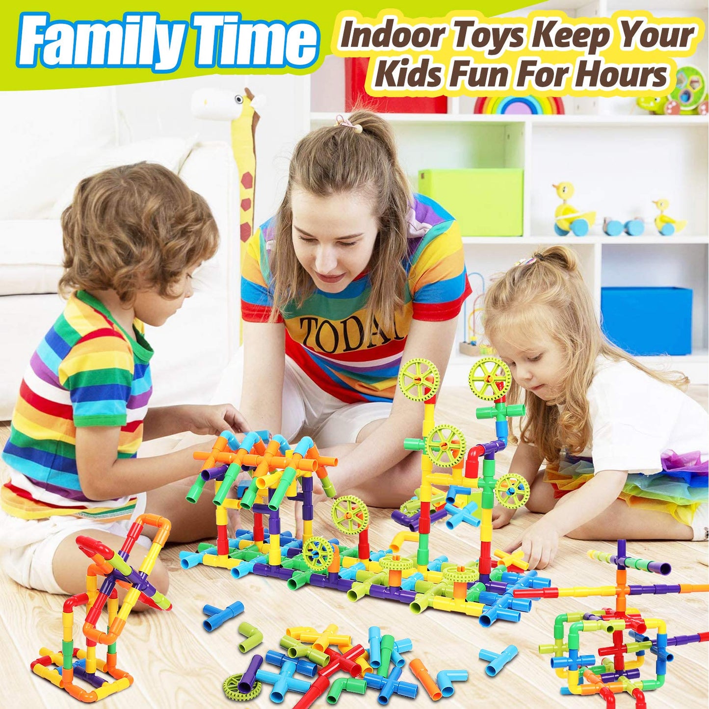 250PCS Pipe Tube Learning Toy for Toddlers, Educational STEM Bins for Classroom Preschool Building Toys, Montessori Interactive Autistic Sensory Toy, Xmas Birthday Gifts for All Ages Kids