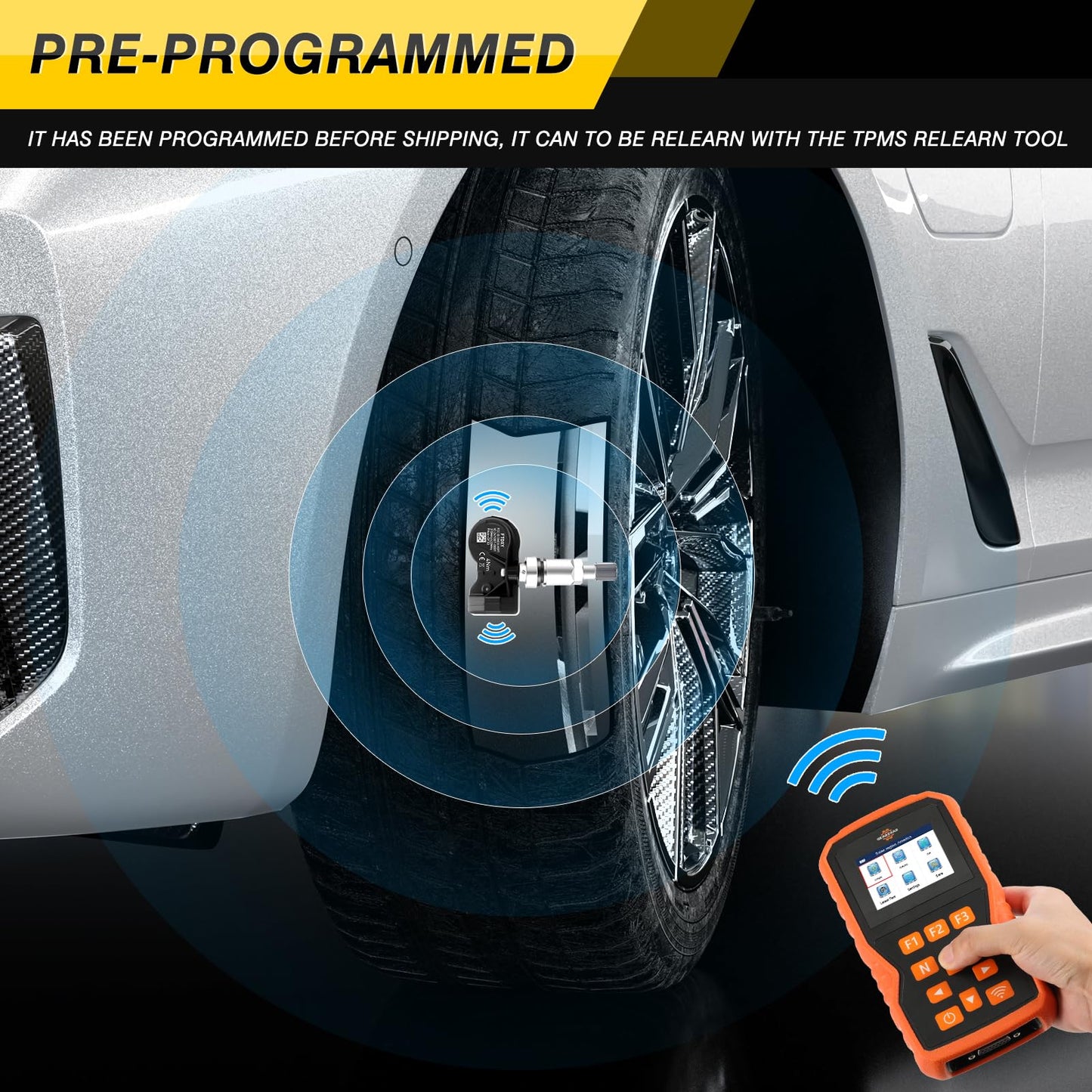 GEARMEISTER TPMS Sensor Multi-Protocol Tire Pressure Sensors Fit for BMW 315MHz & 433MHz Snap-in Tire Pressure Monitoring System Replace 36236781847 36236779490 36106877934 RDE008 4 Pack
