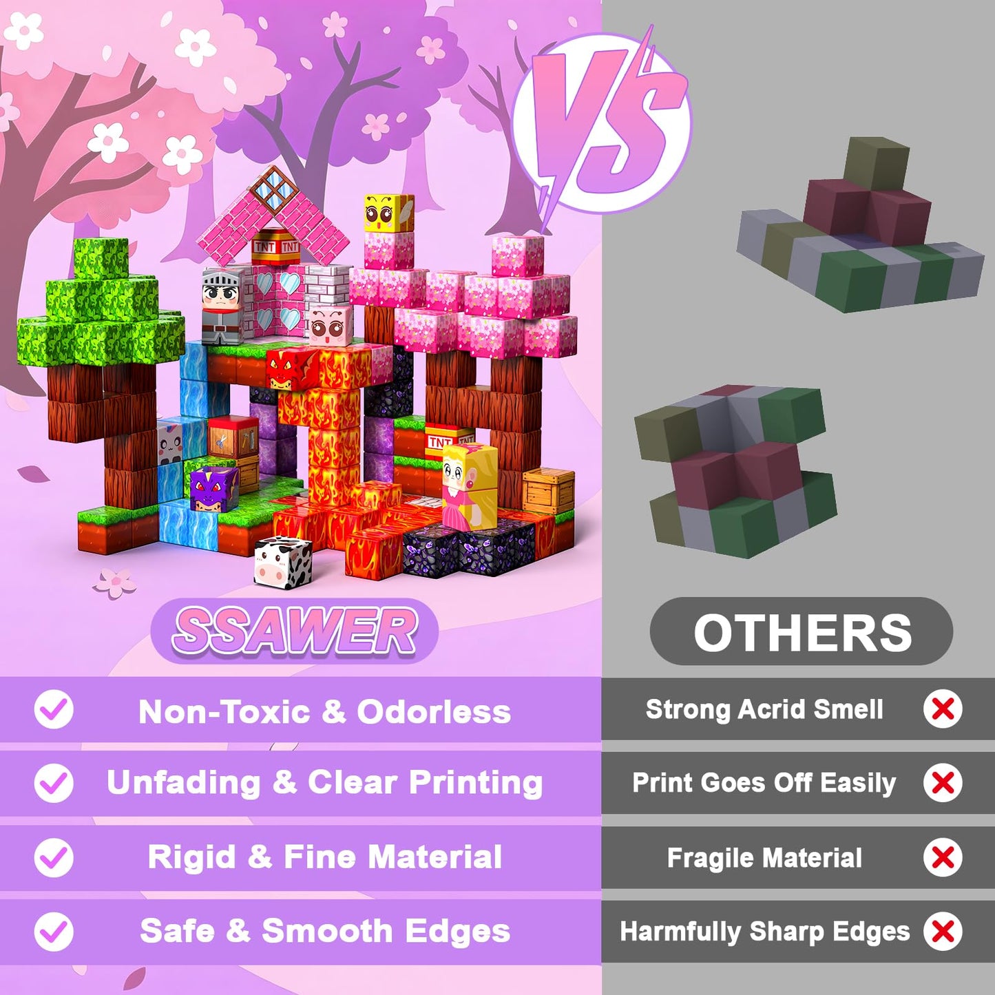 Magnetic Blocks for Kids, 100PCS 0.8inch Magnetic Building Blocks, Magnetic Cubes for STEM Constructions Magnetic Blocks for Boys Girls Age 3 4 5 6 7 8-12, Ideal Holiday Birthday Gifts(Sakura Lava)