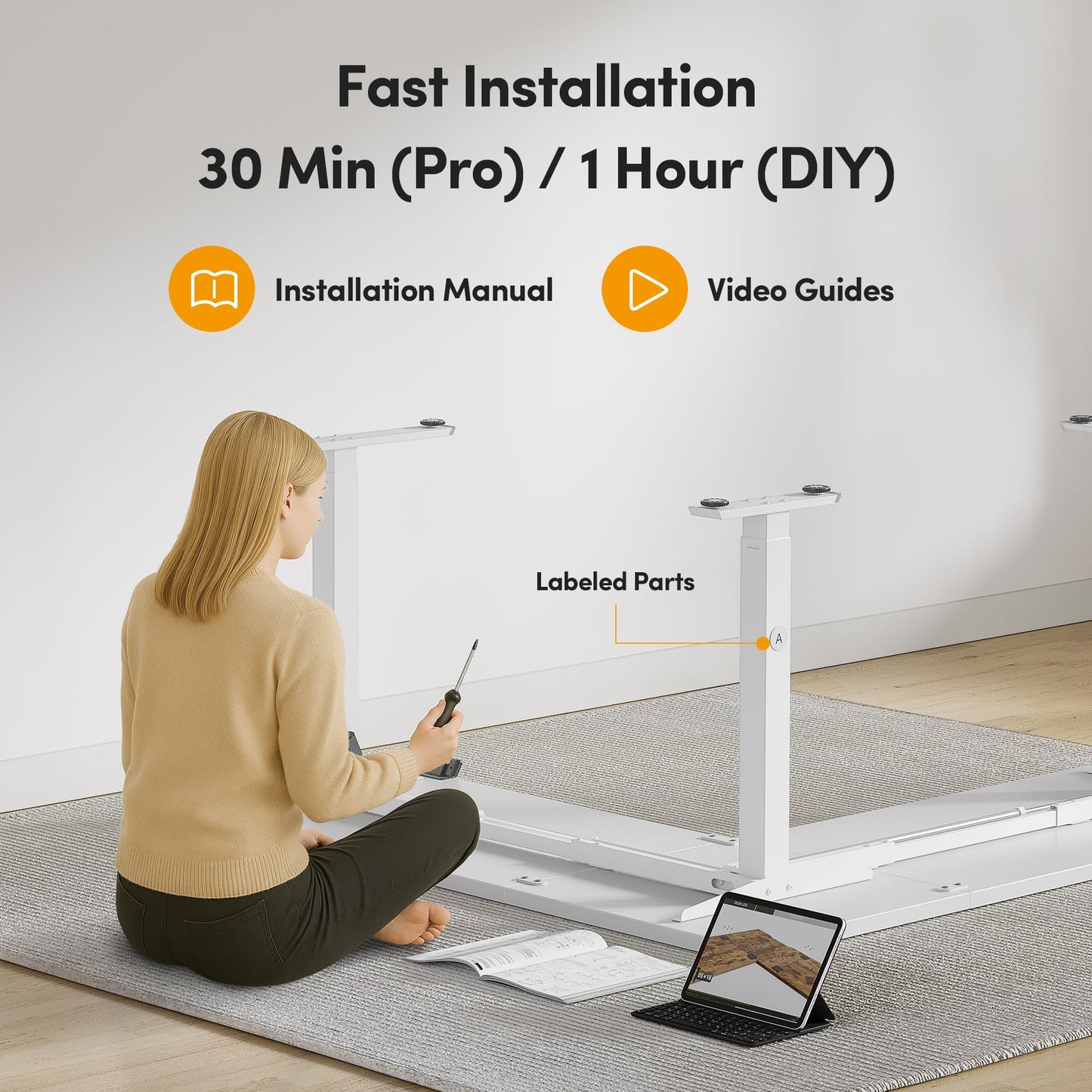 CubiCubi L Shaped Standing Desk 63 x 55 Inch Adjustable Height, Electric Corner Desk, Sit Stand Home Office Desk with Splice Board, White