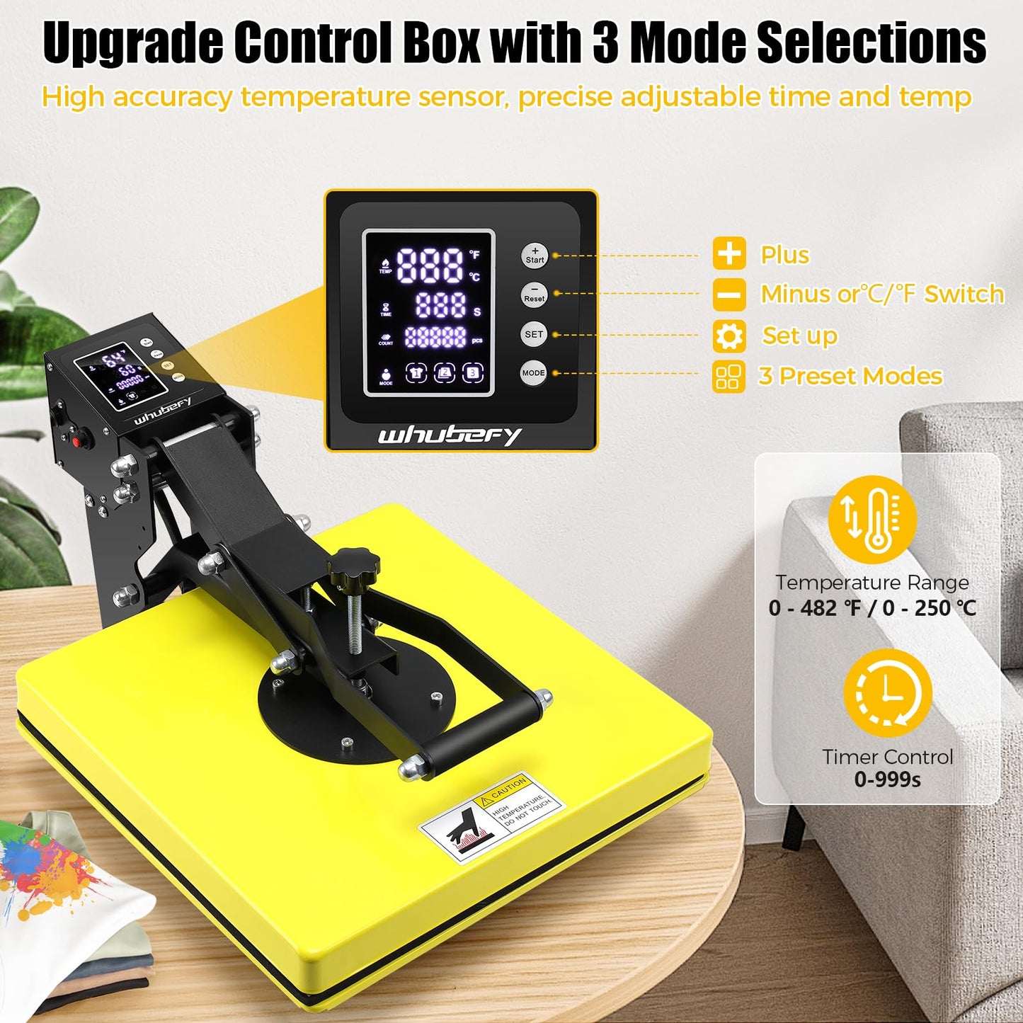 Whubefy Heat Press 15x15, Slide Out Press Machine for T-shirts w/ 3 Pre-Set Modes, Dual-Tube Fast Heating, High Pressure Digital Industrial Clamshell Sublimation Printer for Bag, Pillow, Puzzle & More