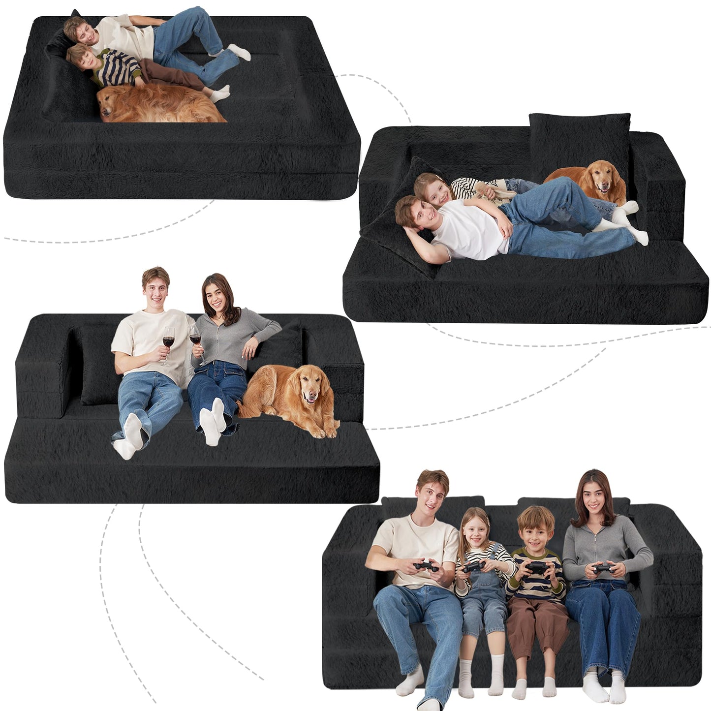 Cansunna Futon Sofa Bed with Pillow, 3-in-1 Sleeper Sofa Bed with Removable Cover, Convertible Floor Sofa Bed, No Assembly Boneless Couch for Living Room, Bedroom