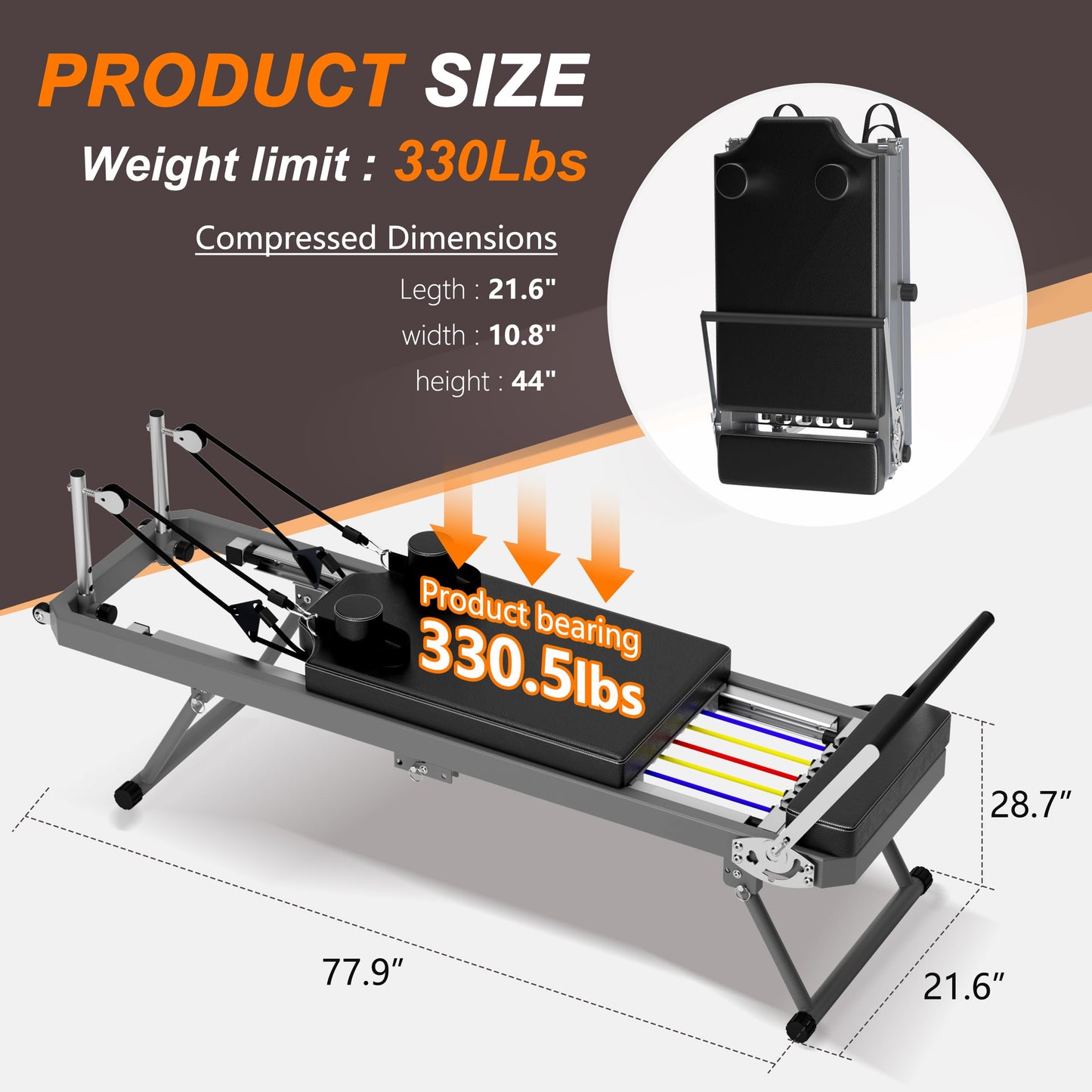 KEIKI Pilates Reformer Machine, Foldable Pilates Core Board Bed for Home Workout, Multifunctional Yoga Studio Equipment w/Resistance Band & Adjustable Footbar Reformer Height, Easy Assembly, Black