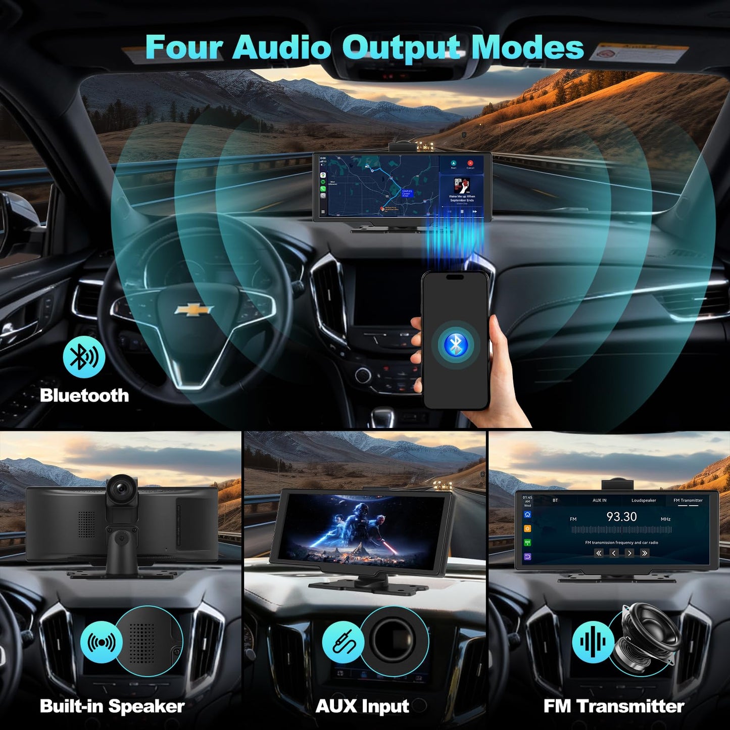 Portable Apple CarPlay Screen for Car, 10.26“ Wireless CarPlay & Android Auto Touch Screen Voice Control Navigation, 4K Dash Cam & 1080P Backup Camera DVR Recording Plug & Play for Car Truck