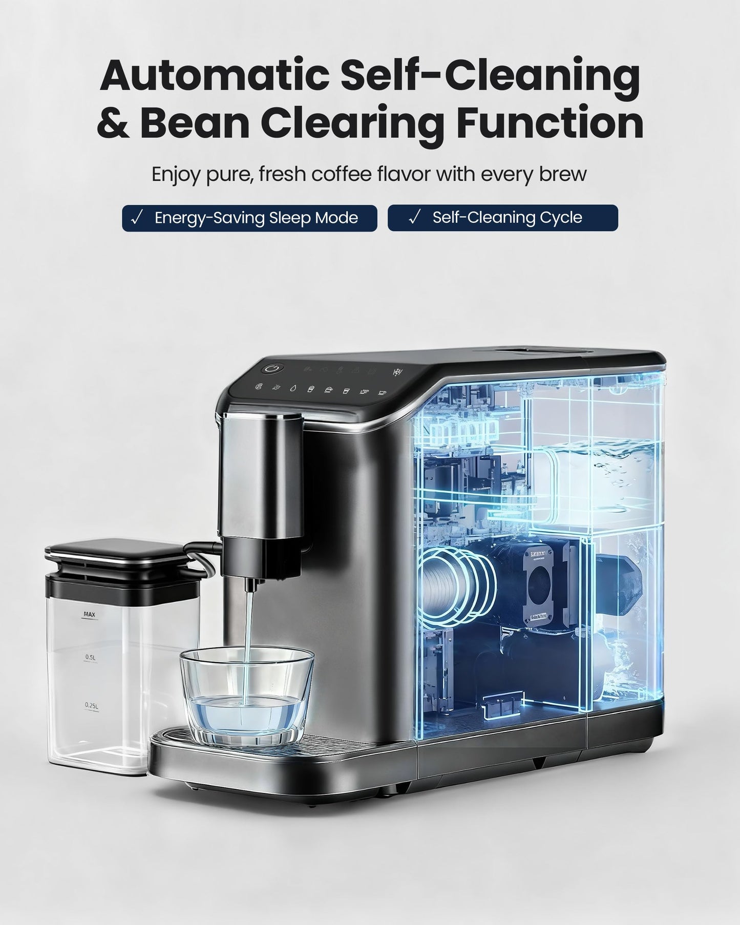 ICEVIVAL Automatic Espresso Machine, 20 Bar Espresso Maker with Touch Control, 15-Grind Settings Super Automatic Coffee Machine with Integrated Milk Frother, Auto Self-Cleaning