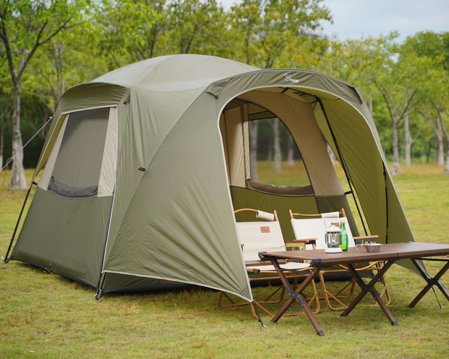 Vidalido 3-4 Person Tent with 1 Mesh Door and 2 Large Mesh Window, Double Layer Waterproof Portable Family Cabin Tent, 4 Person Tents for Outdoor Camping Hiking