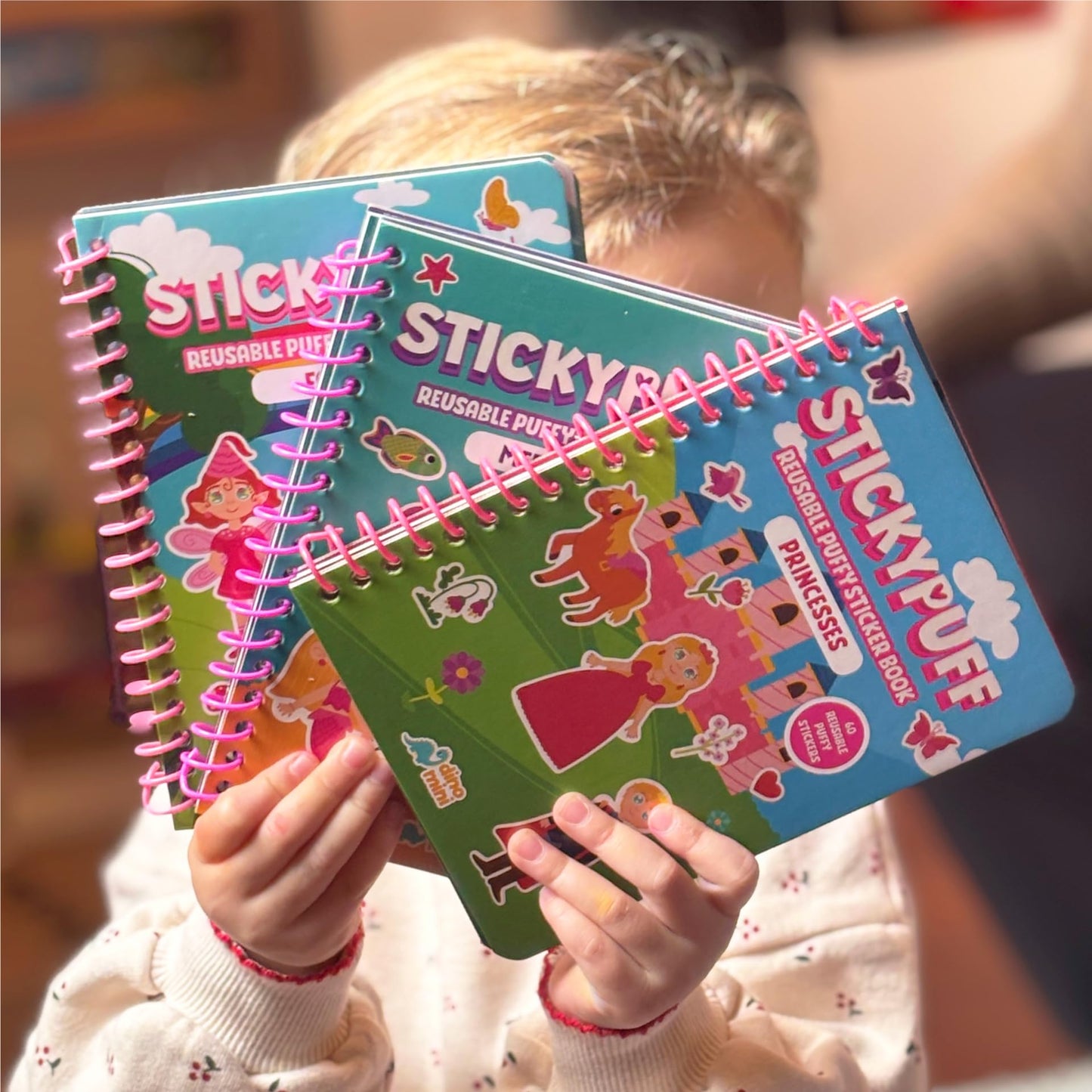 DINO MINI Stickypuff Value Pack - 3 Reusable Puffy Sticker Book for Toddlers - Puffy Stickers for Toddlers - Travel Activities for Kids Ages 4-8 - Screen Free Birthday Gifts (Wonderland)