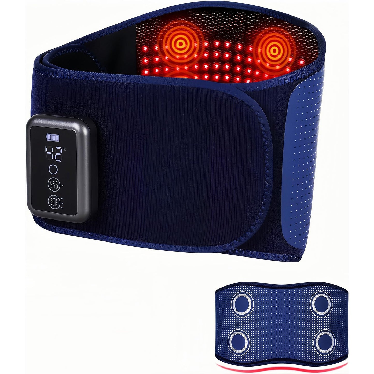 Cordless Back Massager Belt - FSA-HSA Eligible Red Light Therapy Massage Belt with 5 Heating Levels,3 Vibration Modes, Lower Back Massager for Pain Relief Deep Tissue,4 Motors,Battery-Powered (Blue)