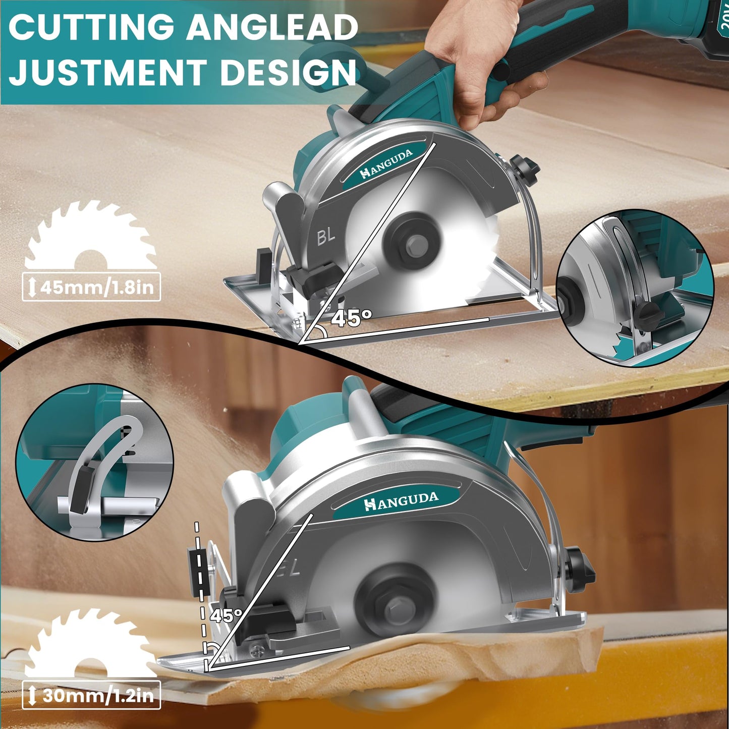 20V MAX Mini Circular Saw(2 * 2.0Ah Bundle),6900RPM Cordless Circular Saw with Blade Guard & 4 Blades, Cuts Tile/Wood/Metal/Plastic up to 1-3/4" (45° Angle) - DIY & Construction
