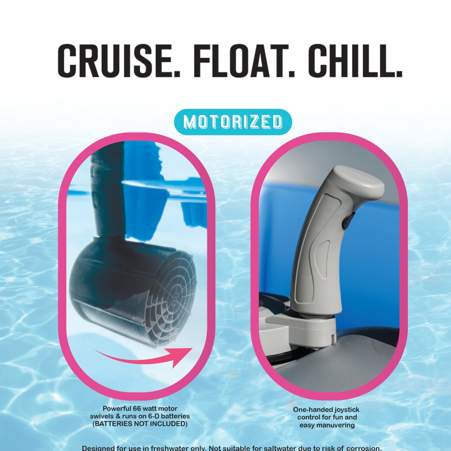 Inspired Living Motorized Inflatable Pool Float Lounger Tube, Bluetooth 5 IPX7 Waterproof Speaker, Pool & Lake Float with Mesh Bottom, Cup Holder, Backrest, Heavy-Duty Handles, 66W Motor