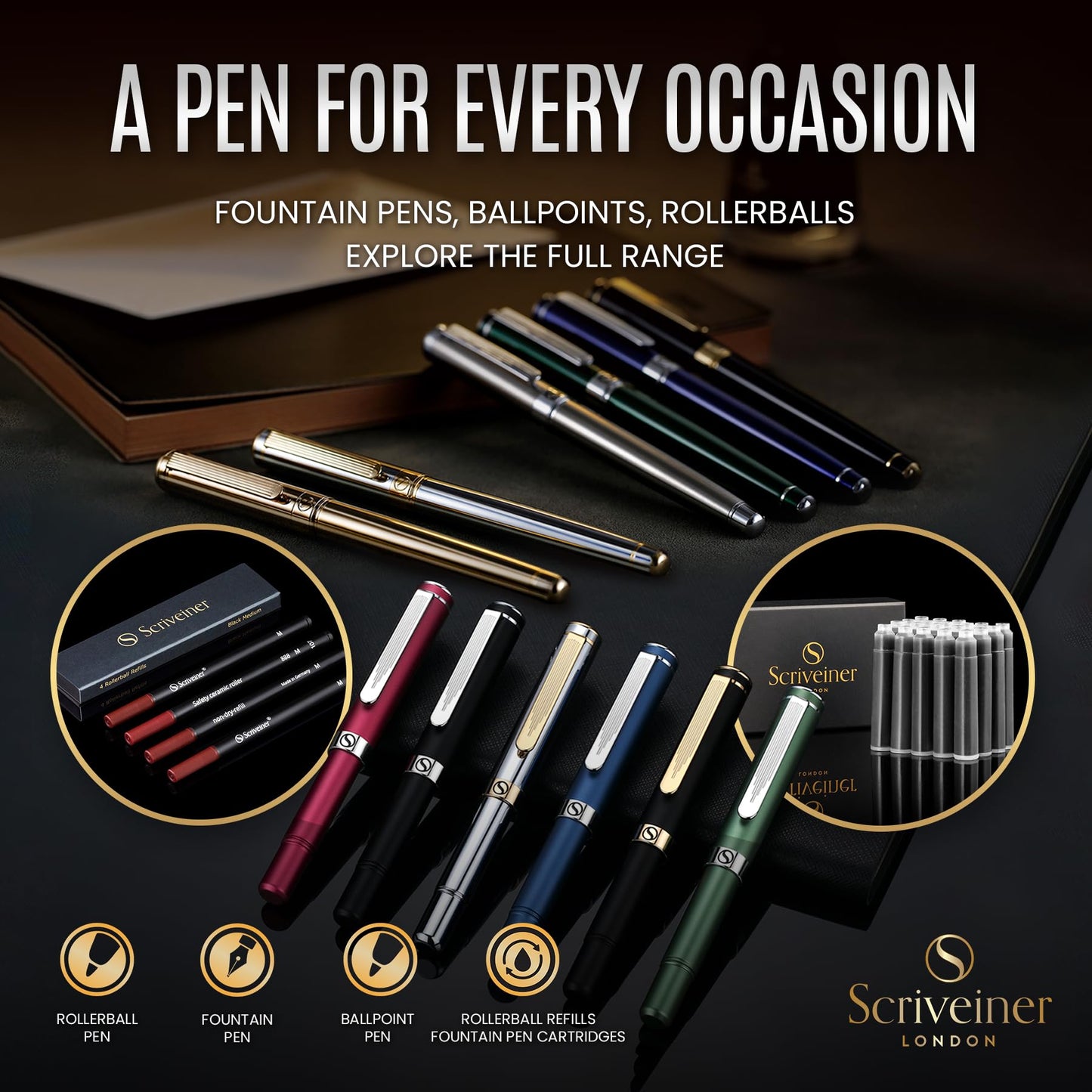 Scriveiner Deep Crimson Ballpoint Pen - Stunning Red Lacquer Luxury Pen, Chrome Finish, Schmidt Black Refill, Best Ball Pen Gift Set for Men & Women, Professional Executive Office, Nice Designer Pen