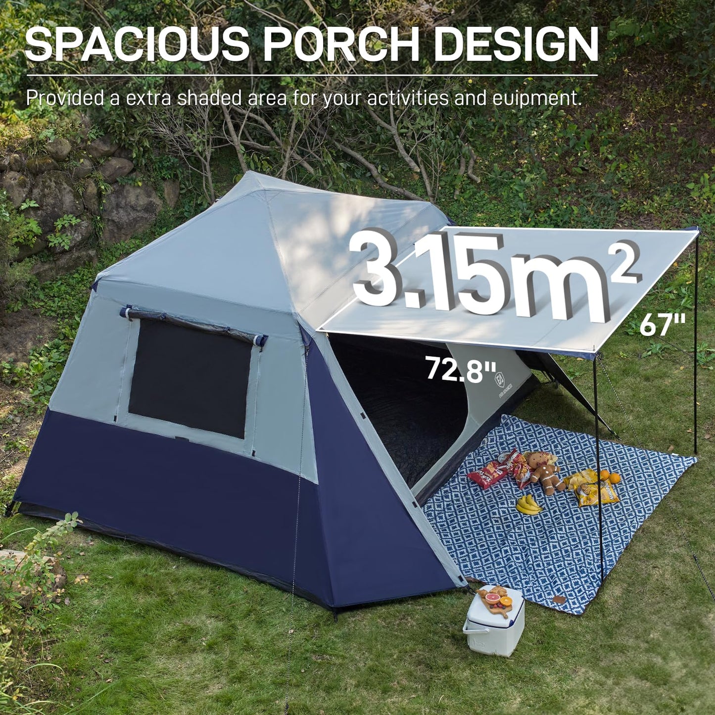 EVER ADVANCED Blackout 6 Person Camping Tent, Instant Cabin Tent for Family with Vestibule and Large Mesh Windows, 60s Easy Setup, Double Layer, Water-Resistant, Grey&Blue