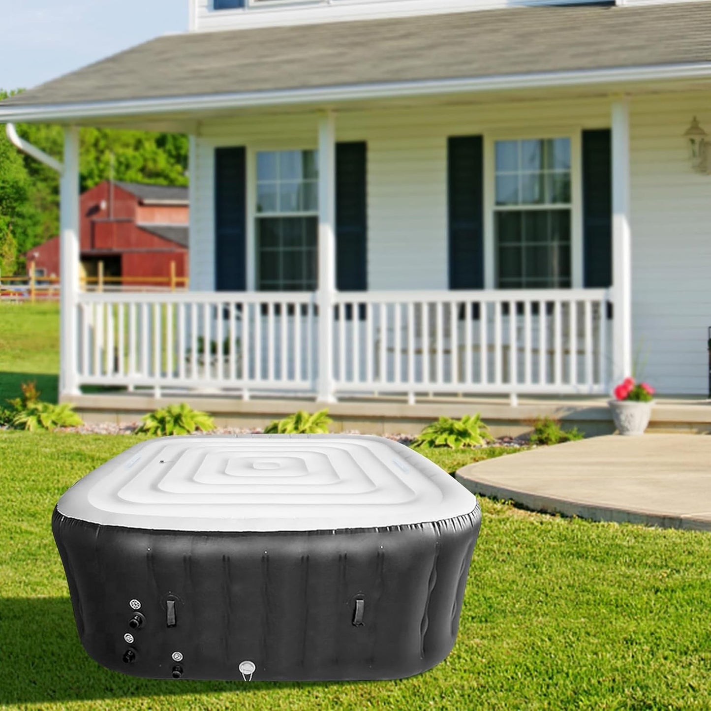 Tlswshsy 5.3 Ft Inflatable Hot Tub Cover- Energy Saving Lid for Square Hot Tub- Foldable Protective Rain Overflow Cover for Outdoor Inflatable Hot Tubs