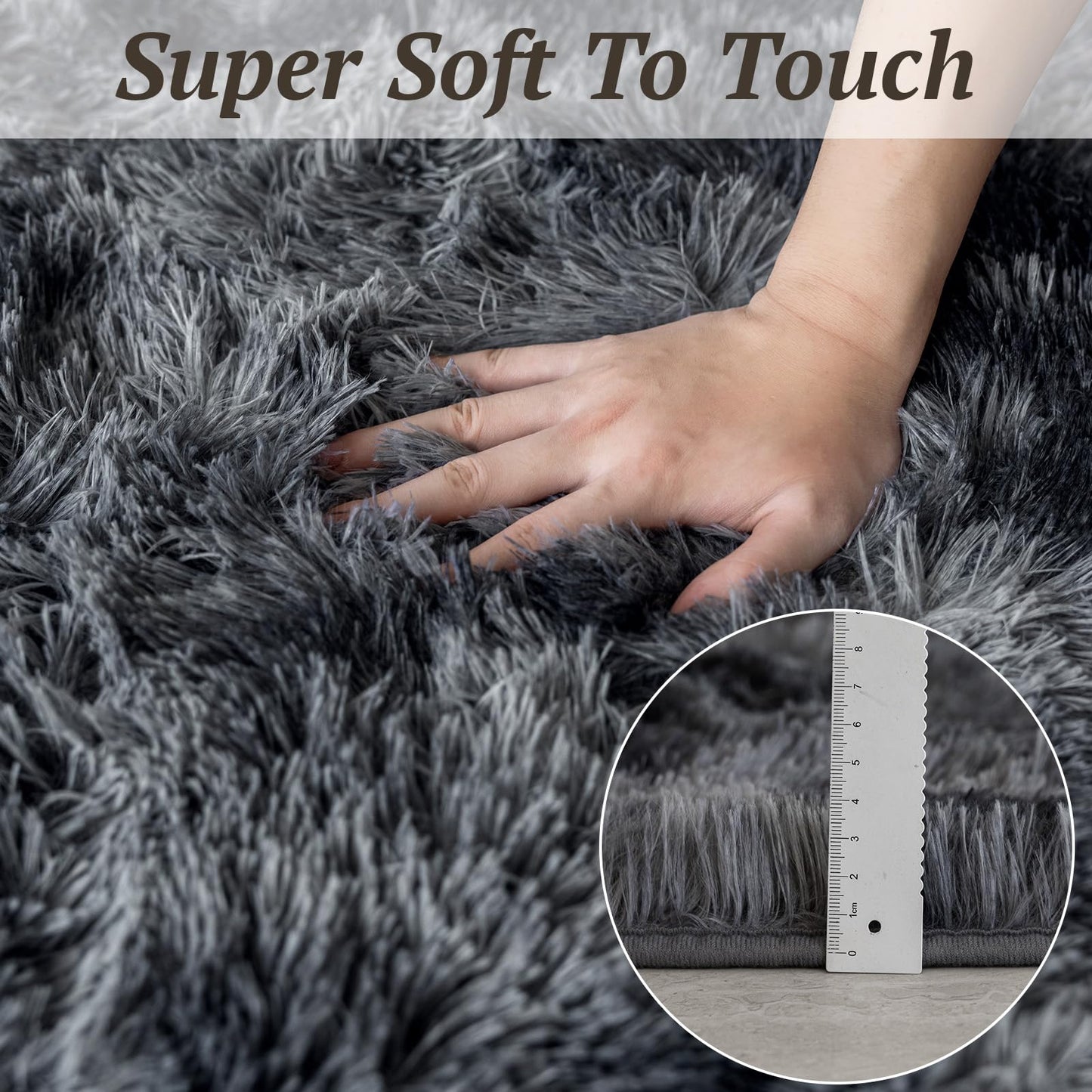 NoiFamo 5x7 Area Rugs for Living Room Bedroom, Soft Fluffy Shaggy Bedside Rug, Indoor Floor Carpet for Kids Playroom, Dorms, Nursery Rooms, Home Decor (Tie-Dyed Dark Grey 5'x7')