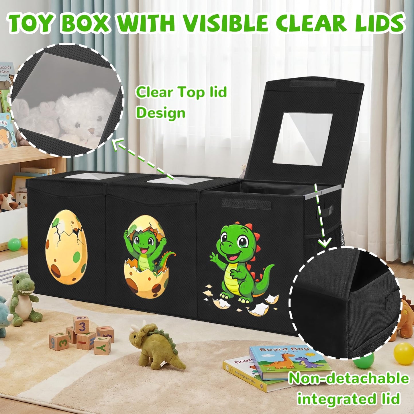 Livole 145L Toy Box, Collapsible Kids Toy Chest Bins with Lids Sturdy Large Toy Storage Organizer Boxes Baskets for Boys Nursery Room Playroom Closet, 40"X16"X14", Black