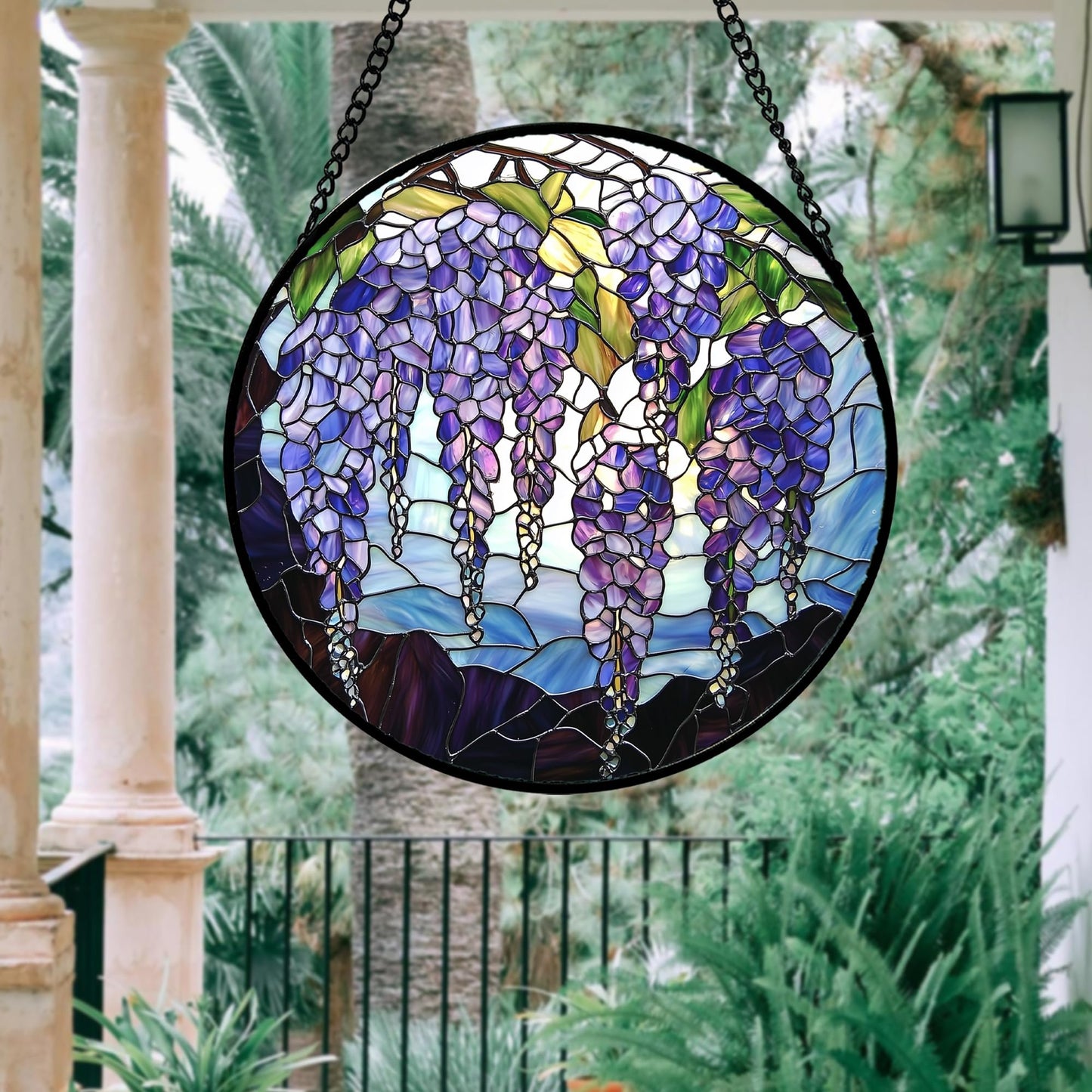 DASTOLL Stained Glass Window Hanging, Purple Wisteria Flowers Suncatcher for Doors Window Home Plant Sun Catchers Decoration Mother's Day Birthday Gifts for Women, Men, and Mom 6.3x6.3 in