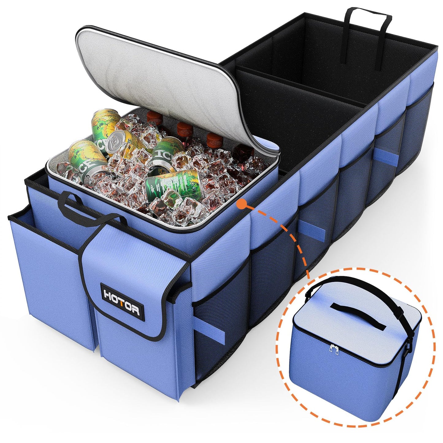HOTOR Trunk Organizer, Sturdy Foldable with Cooler for Car & SUV, 3 Compartments, Black, 30.90”×12.60”×10.63”