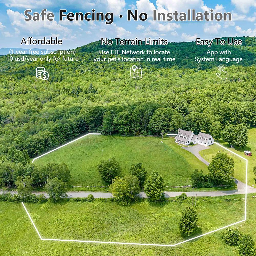 Tilatumo GPS Dog Collar Fence System: Real-Time GPS Tracking, Health Monitoring, Virtual Fence, IPx7 Waterproof Design for Dogs and Multi-Pets [1-Year Free Subscription, $10/Year for Future]