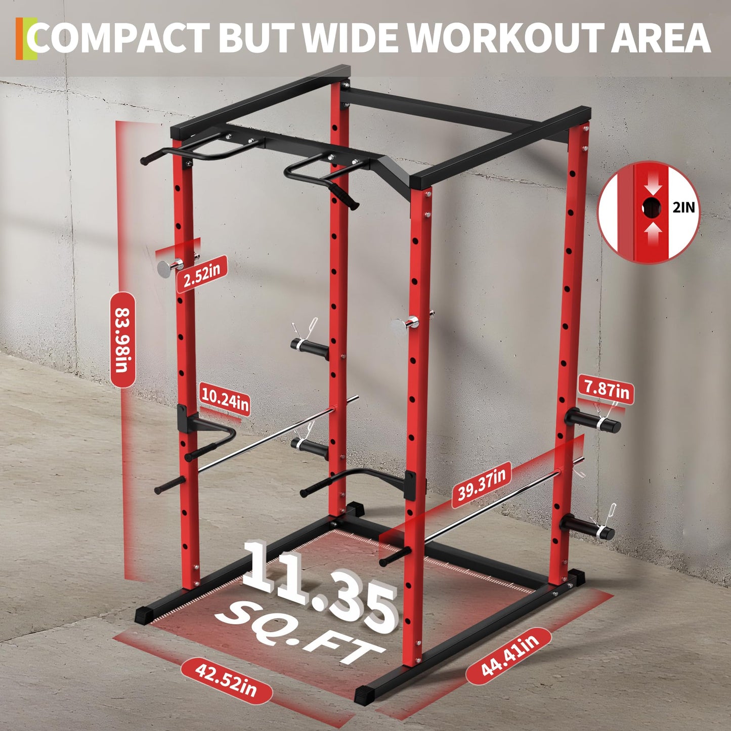 ActiveTrail Heavy-Duty Power Cage with Pull-Up Bar, 1100LB Capacity Squat Rack for Home Gym Strength Training with Adjustable j-Hooks & Safety Bars