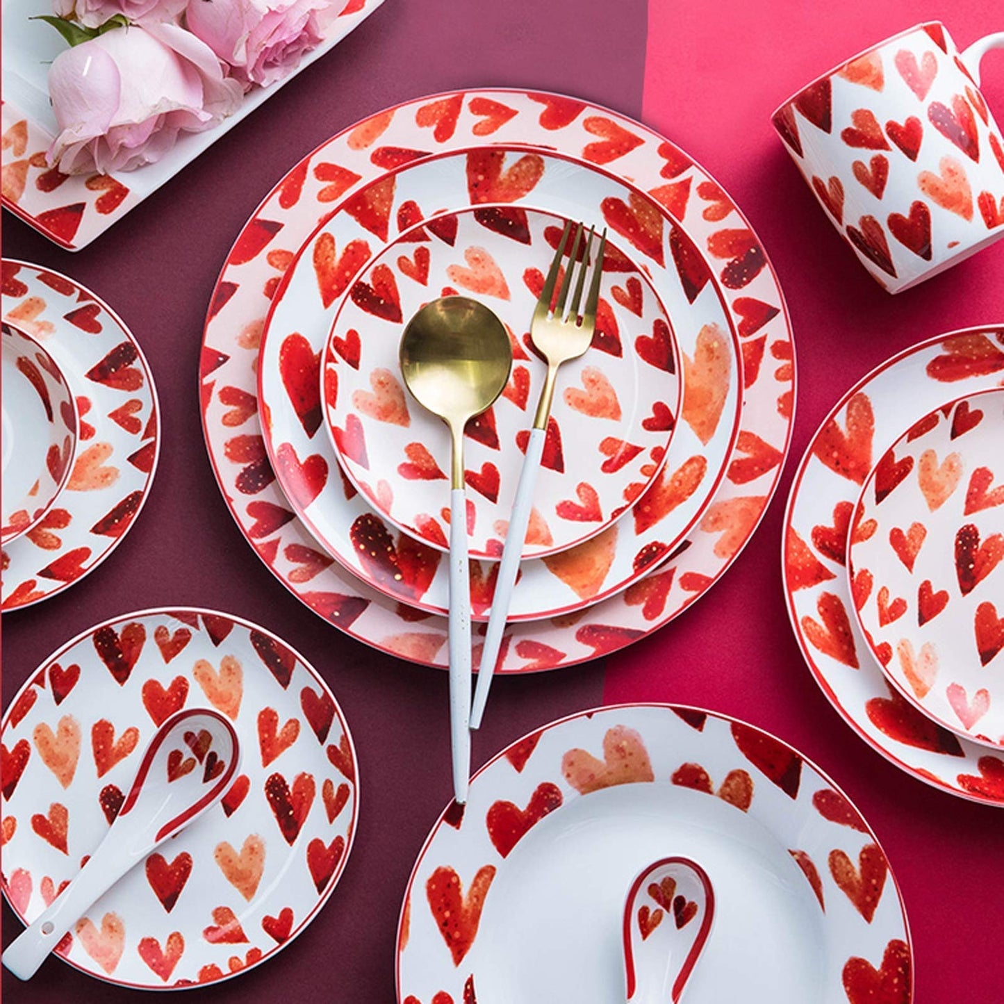 EHVYBDX Dinner Plates High-End Ceramics Dinner Sets Microwave Dishwasher Safe Porcelain Dinnerware Set of 52 | Cereal Bowl and Steak Plate Set for Family Gathering and,