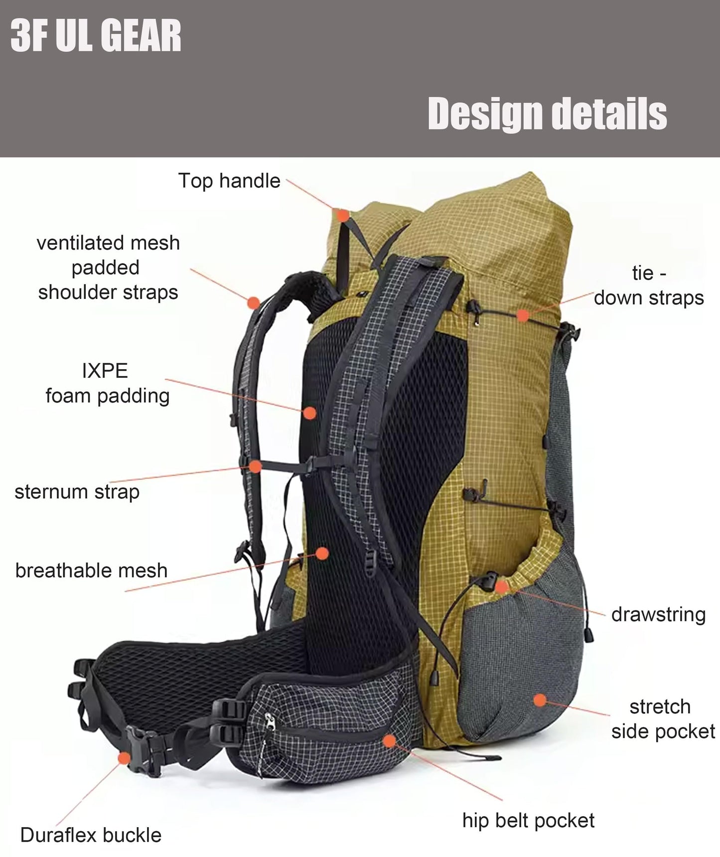 Telomat 3F UL GEAR 30L+10L UHMWPE Ultralight Waterproof Hiking Backpack Daypack Outdoor Camping Travel Backpack for Men Women (Galaxy Gray, Large)